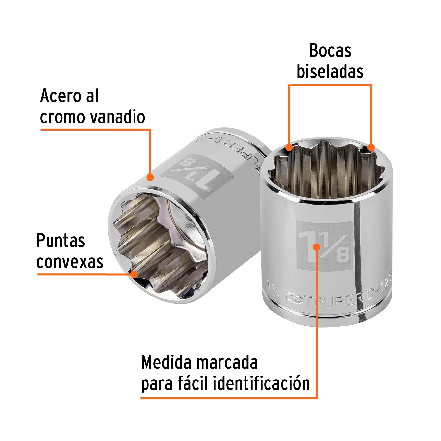 Dado de 1-1/8", 12 puntas, cuadro 1/2", Truper