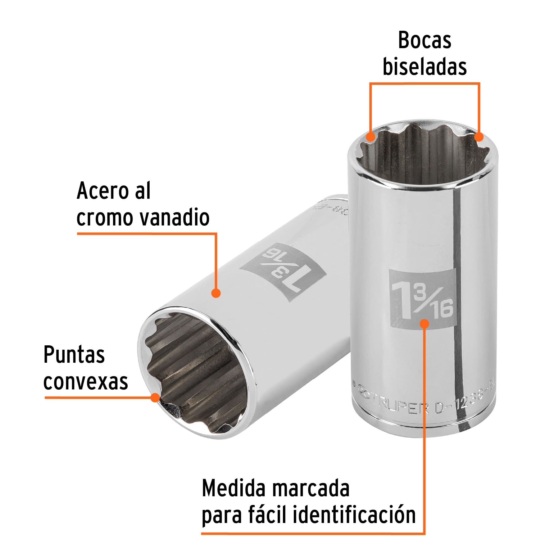 Dado largo de 1-3/16" 12 puntas, cuadro 1/2", Truper