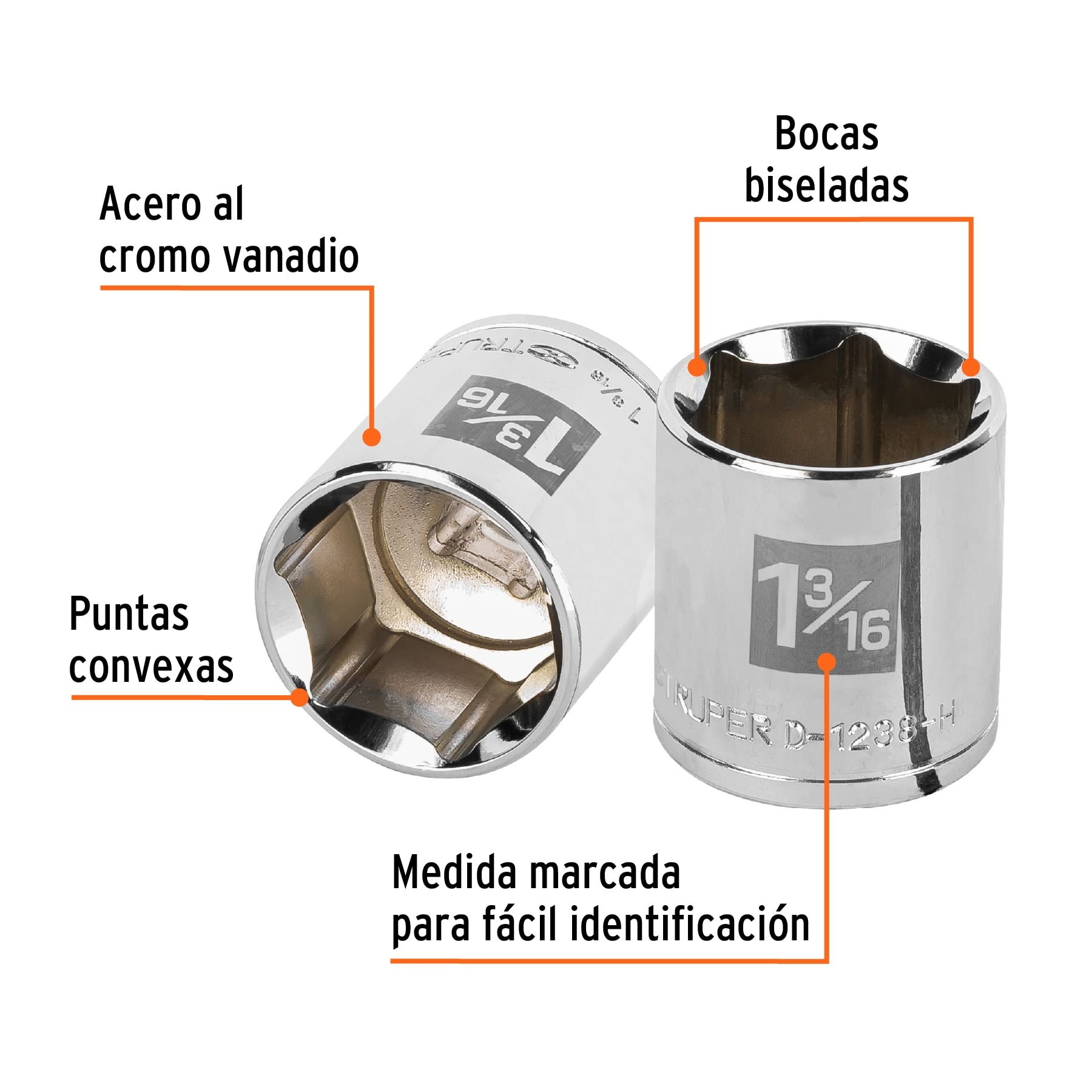 Dado de 1-3/16", 6 puntas, cuadro 1/2", Truper