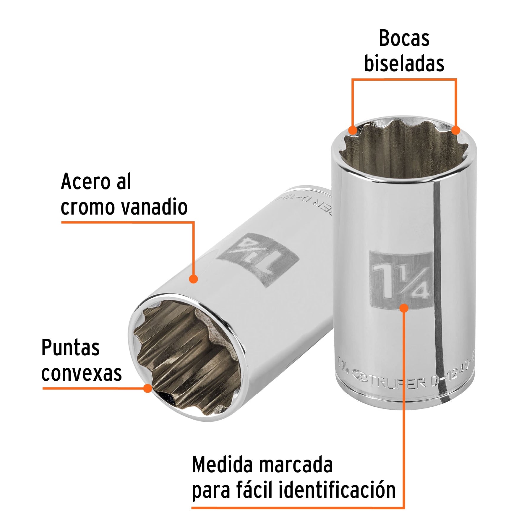 Dado largo de 1-1/4" 12 puntas, cuadro 1/2", Truper