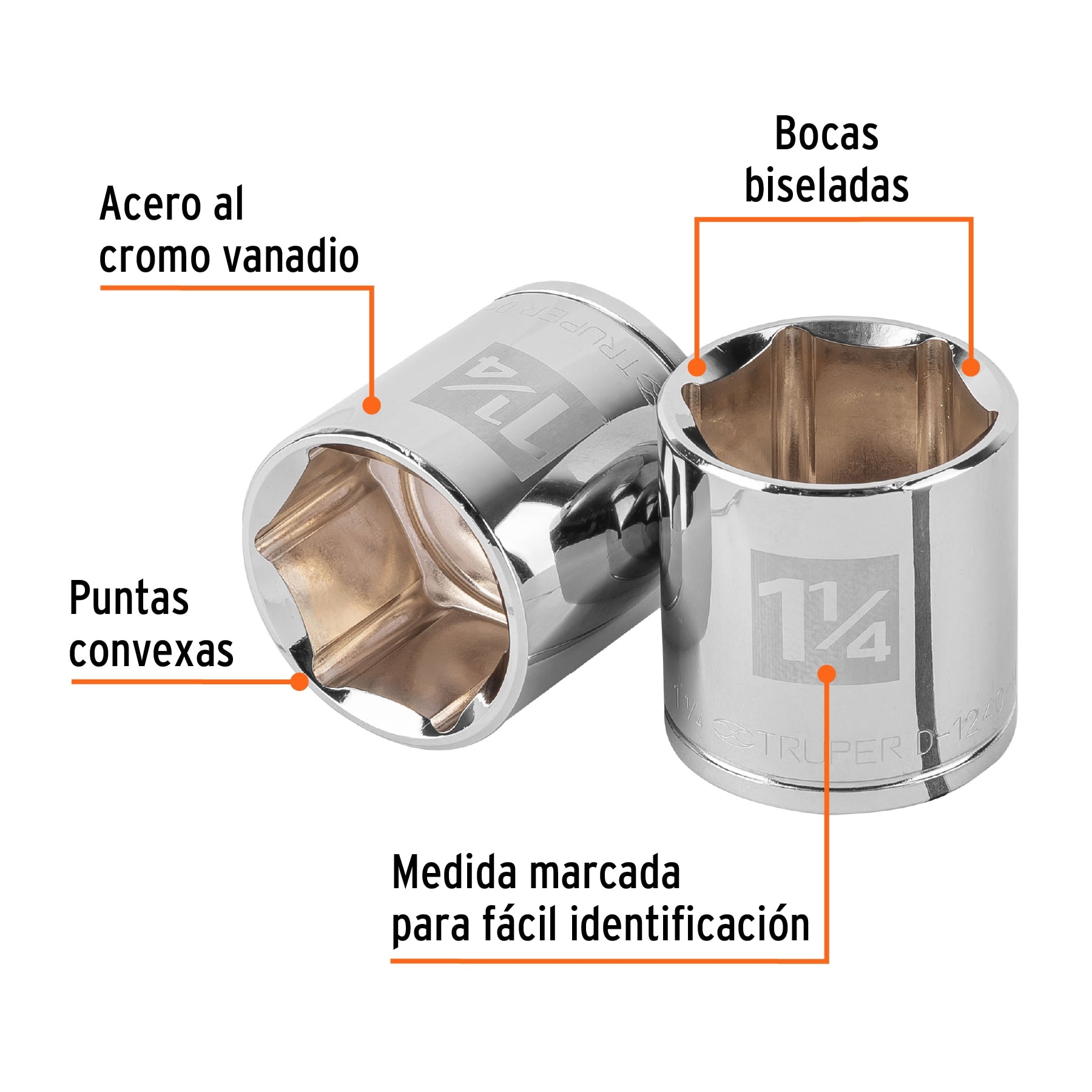 Dado de 1-1/4", 6 puntas, cuadro 1/2", Truper