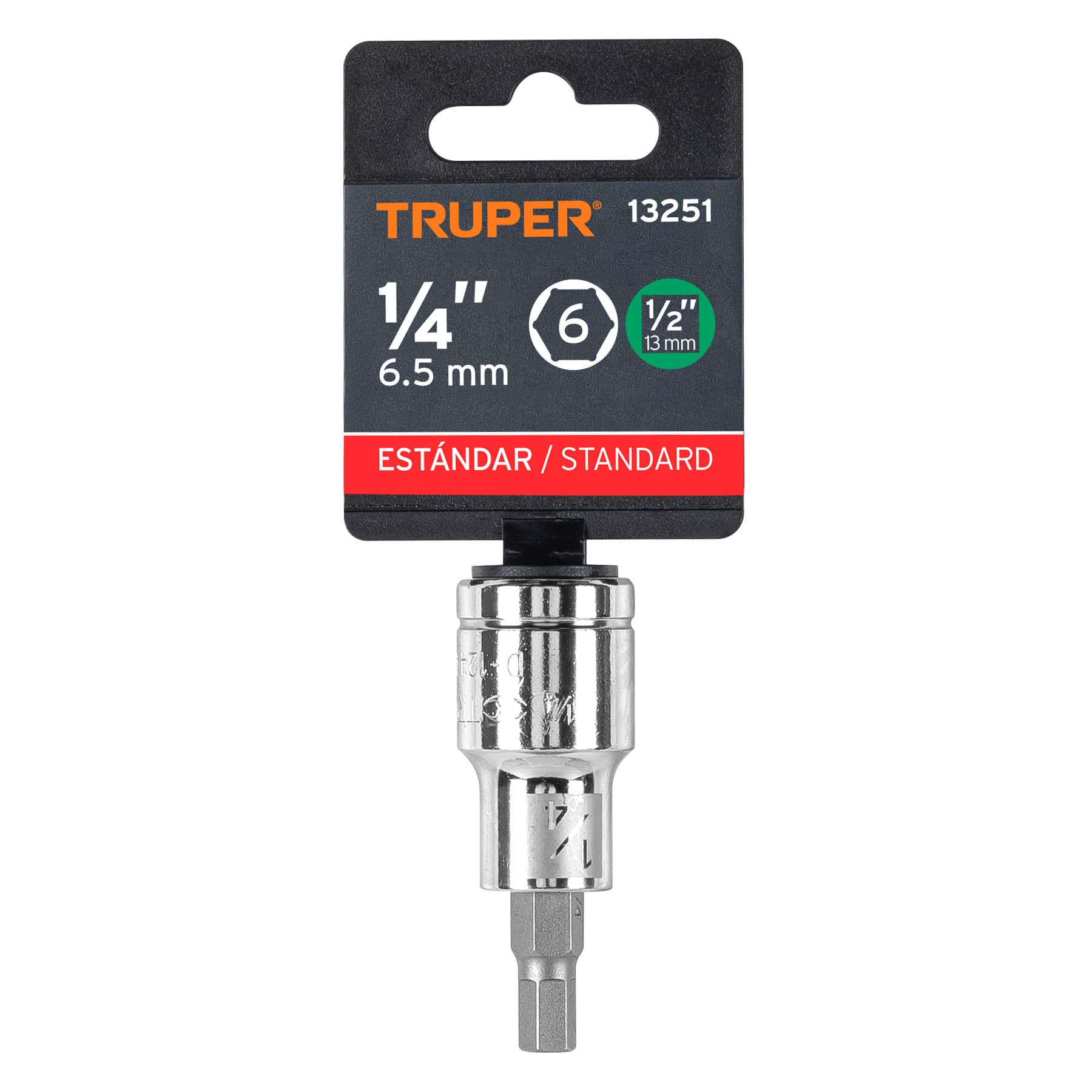 Dado punta hexagonal de 1/4", cuadro 1/2", Truper