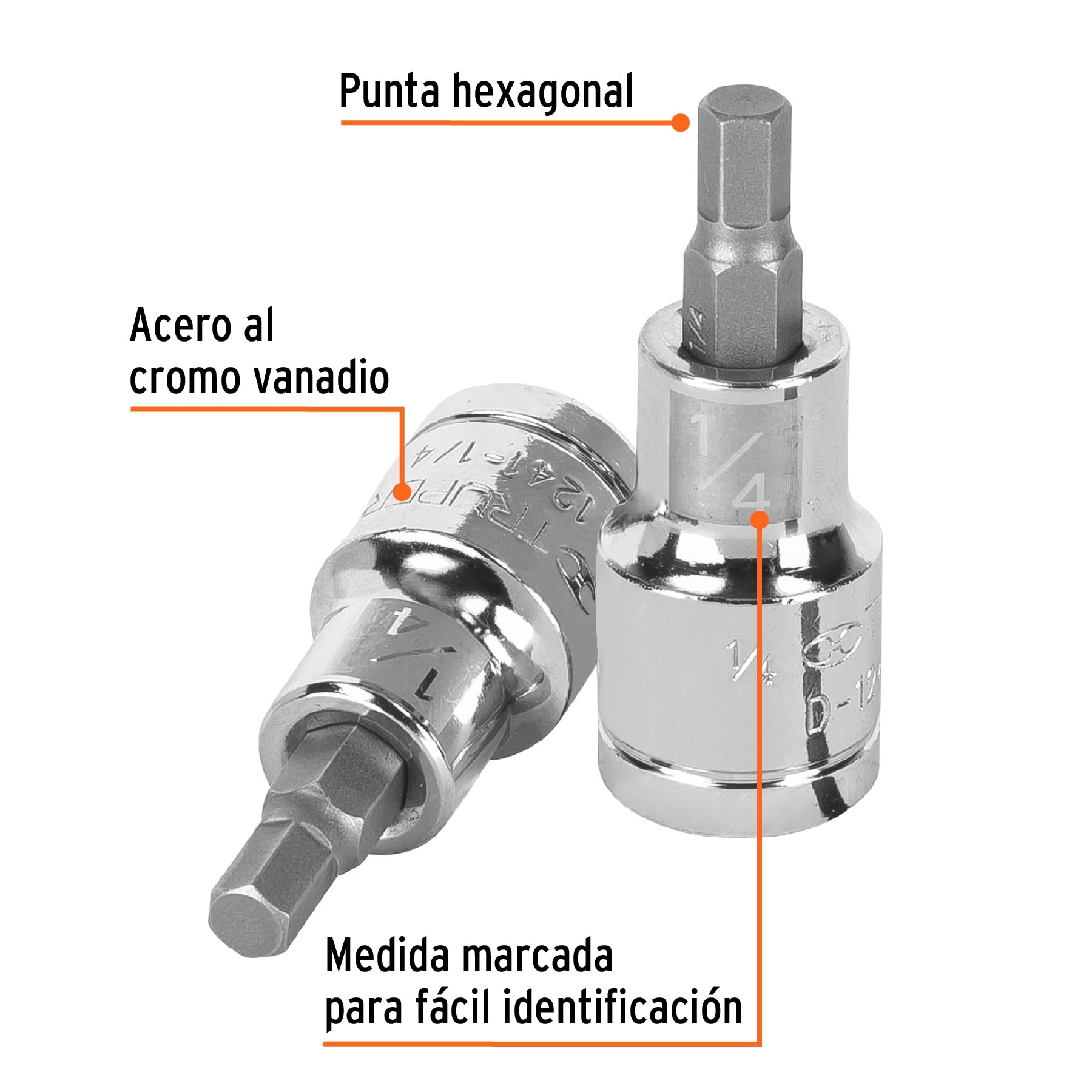 Dado punta hexagonal de 1/4", cuadro 1/2", Truper