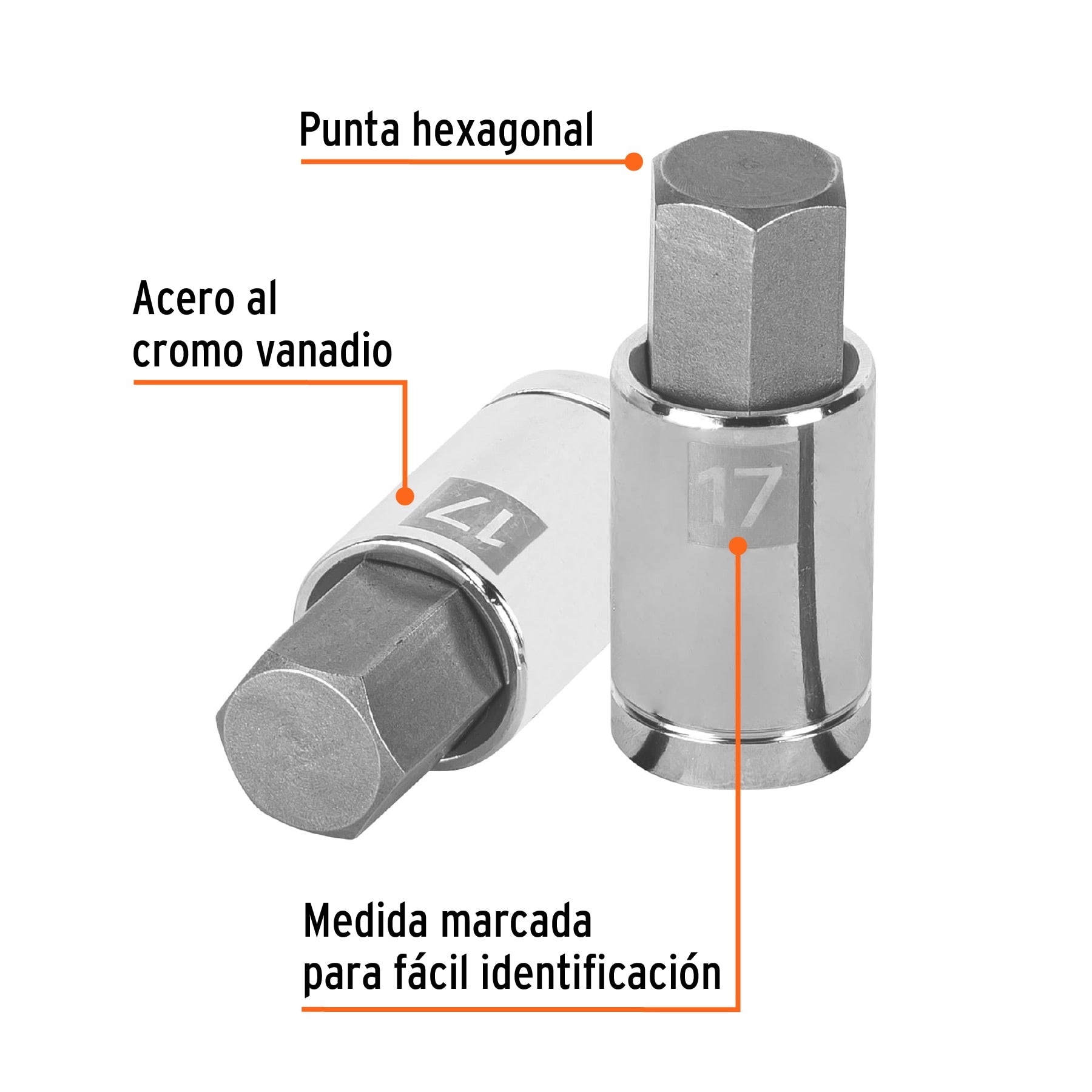 Dado punta hexagonal de 17 mm, cuadro 1/2", Truper