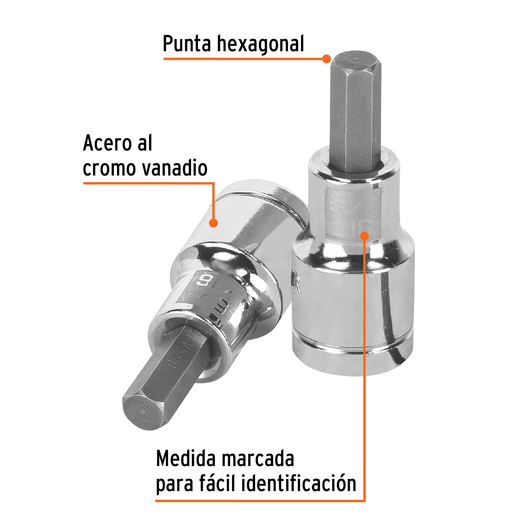 Dado punta hexagonal de 5/16", cuadro 1/2", Truper
