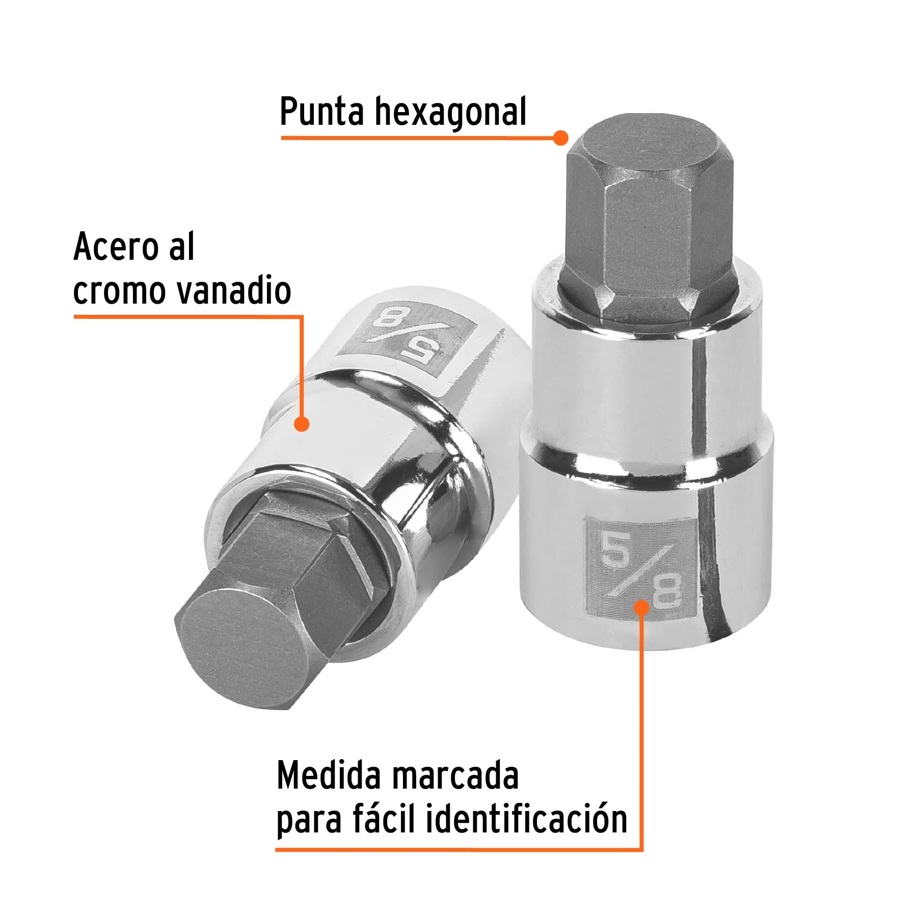 Dado punta hexagonal de 5/8", cuadro 1/2", Truper