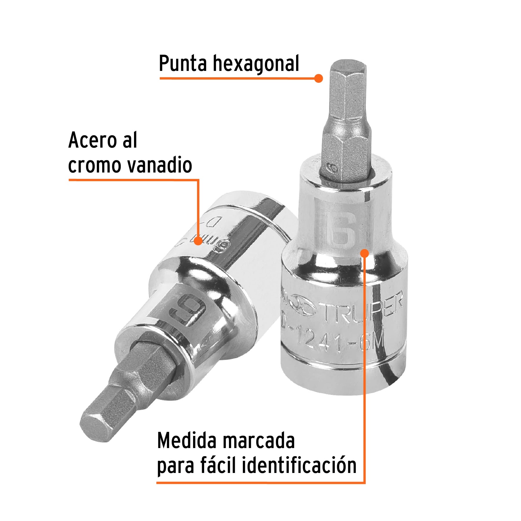 Dado punta hexagonal de 6 mm, cuadro 1/2", Truper