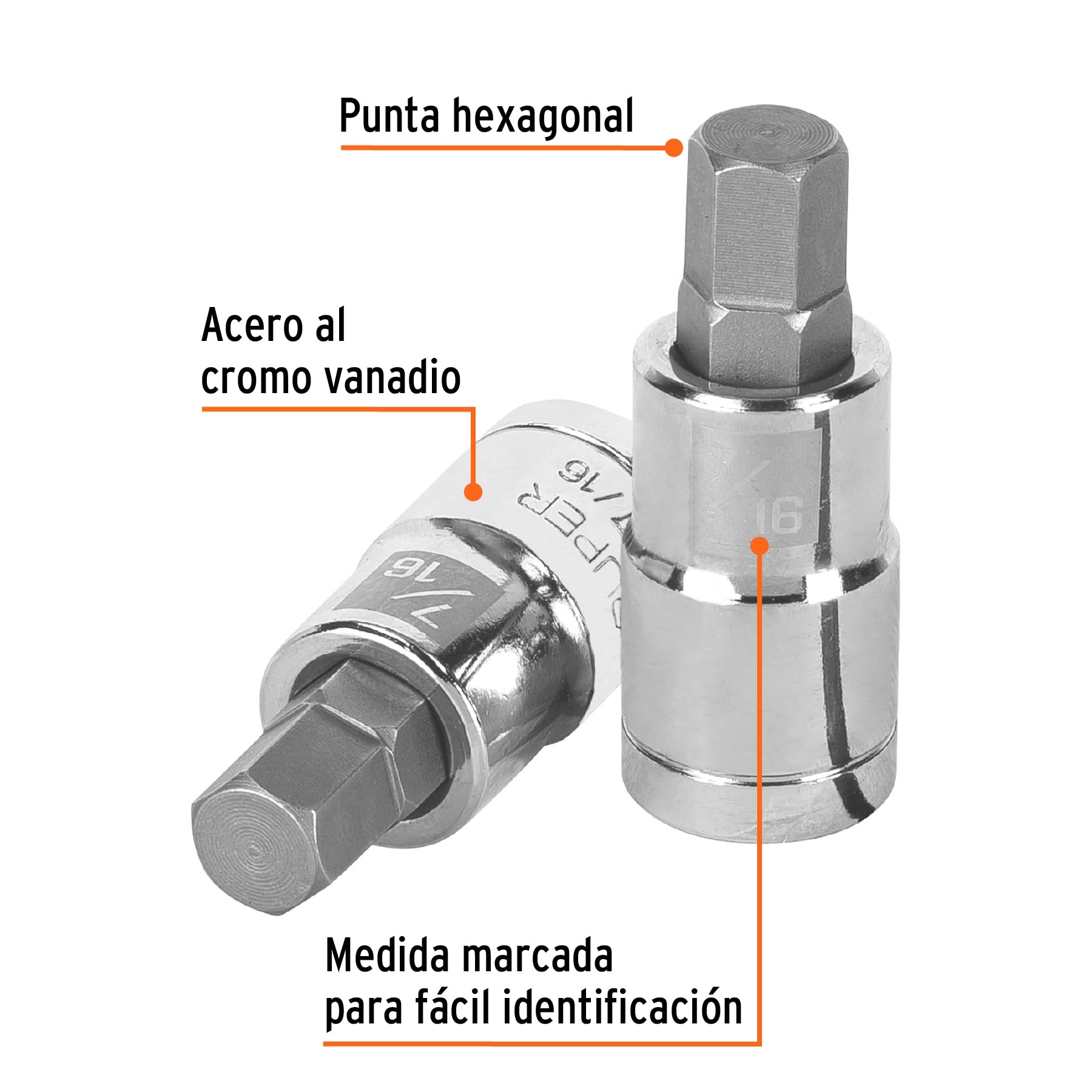 Dado punta hexagonal de 7/16", cuadro 1/2", Truper
