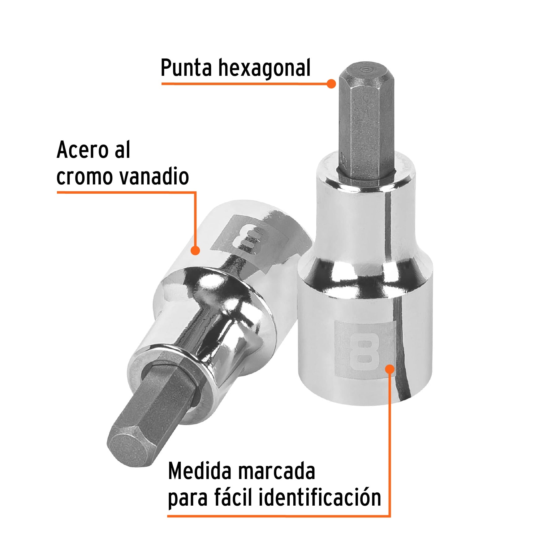 Dado punta hexagonal de 8 mm, cuadro 1/2", Truper
