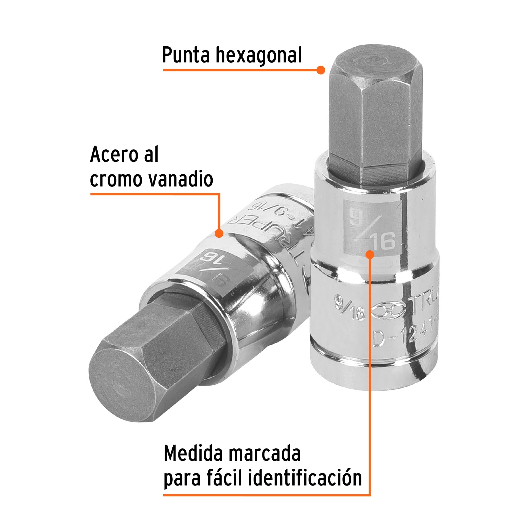 Dado punta hexagonal de 9/16", cuadro 1/2", Truper