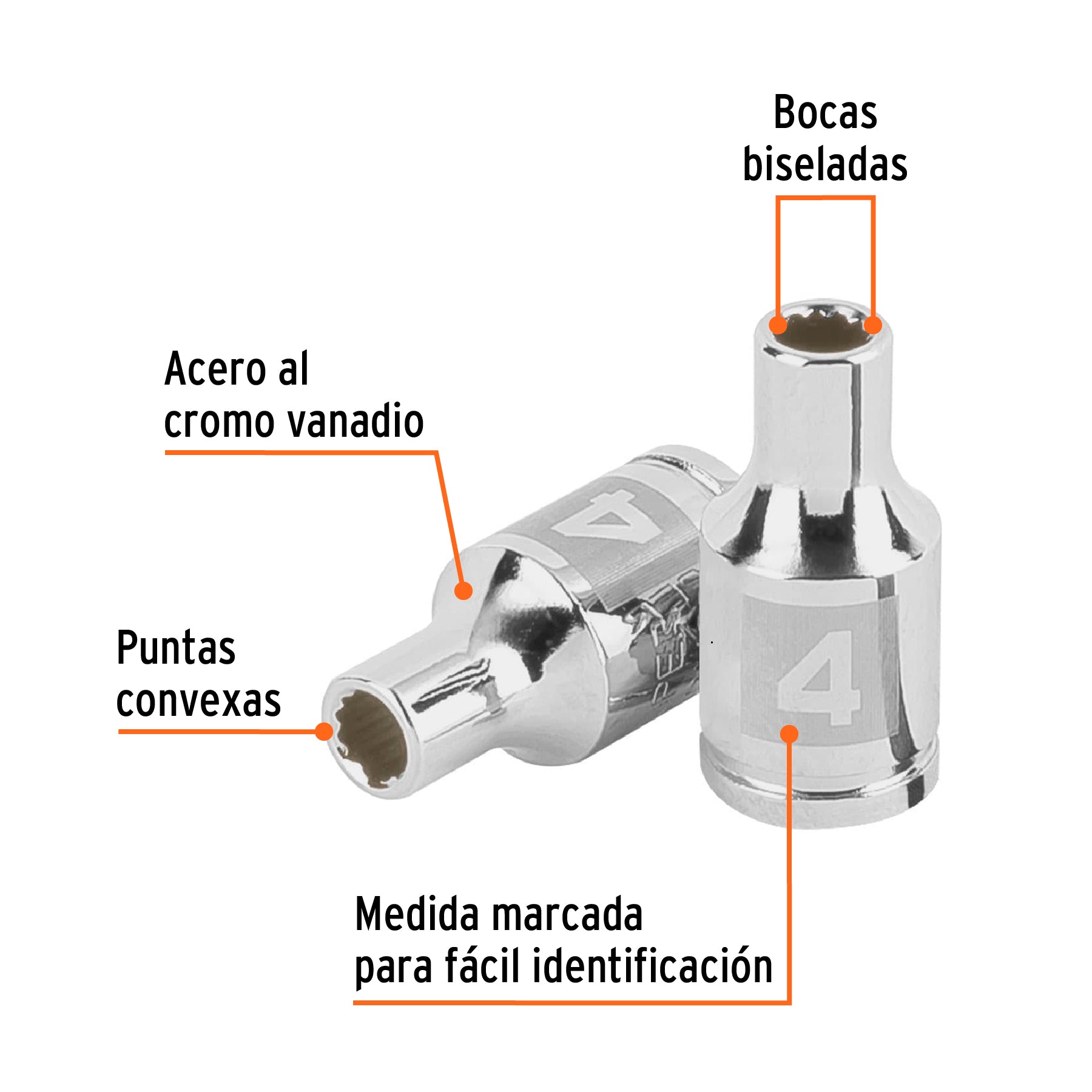 Dado de 4 mm, 12 puntas, cuadro 1/4", Truper