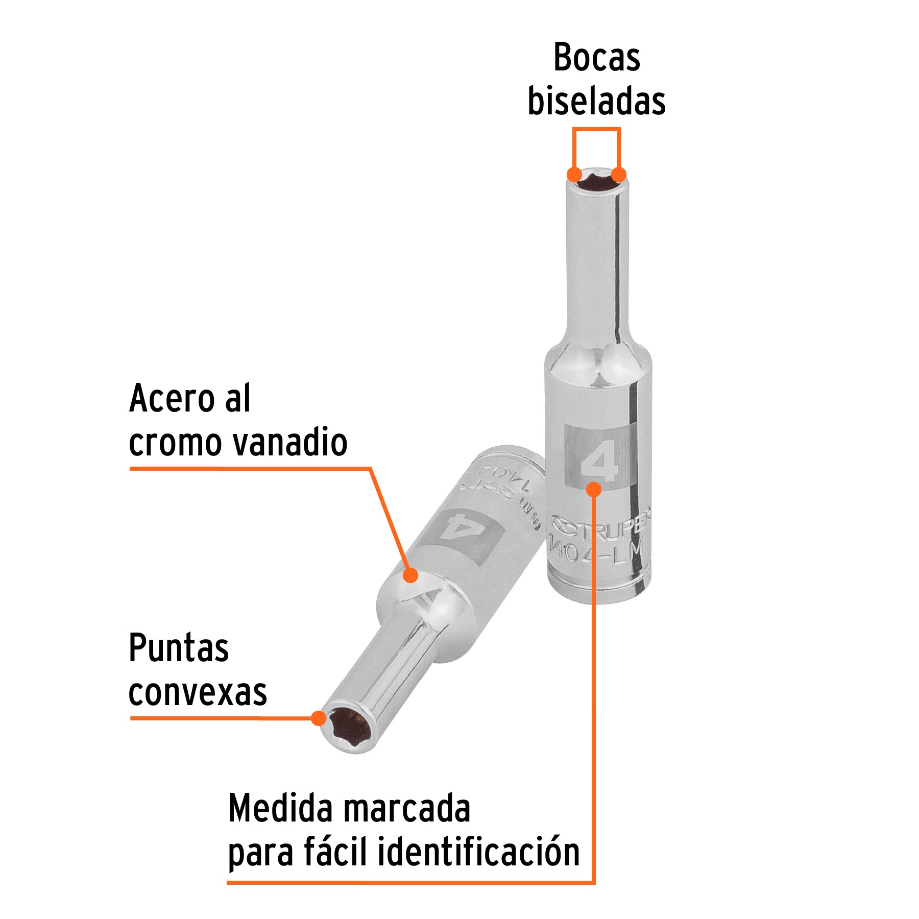 Dado largo de 4 mm, 6 puntas, cuadro 1/4", Truper