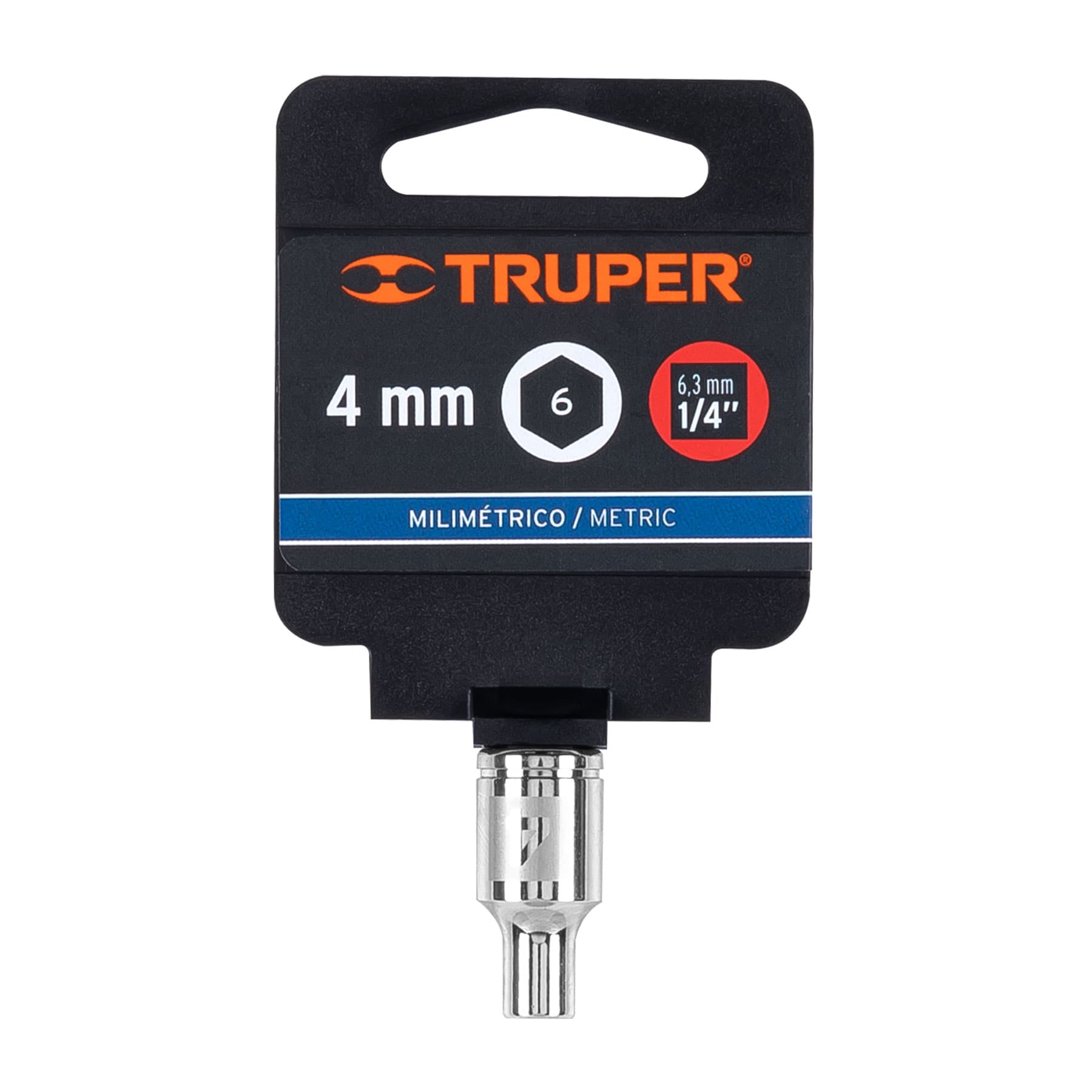 Dado de 4 mm, 6 puntas, cuadro 1/4", Truper