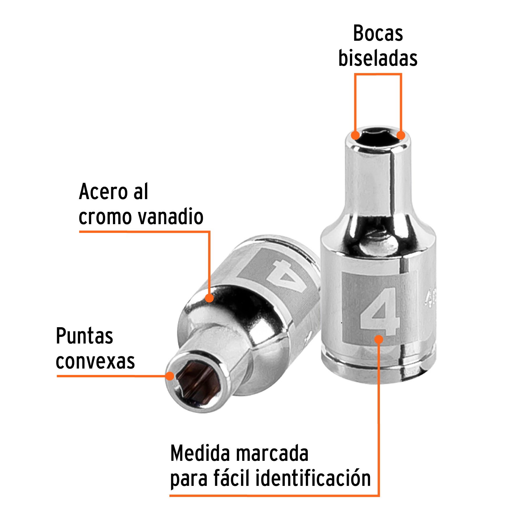 Dado de 4 mm, 6 puntas, cuadro 1/4", Truper