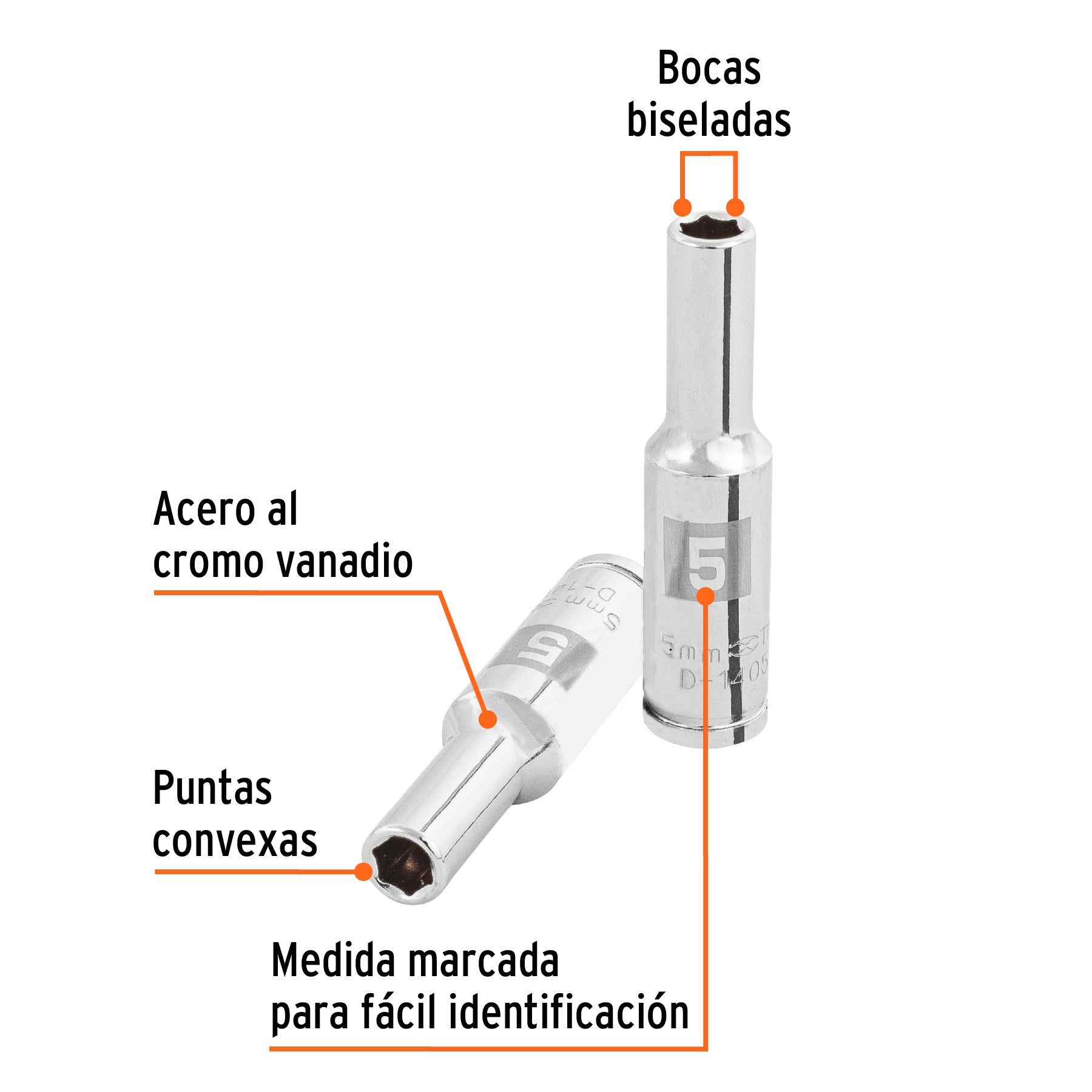 Dado largo de 5 mm, 6 puntas, cuadro 1/4", Truper