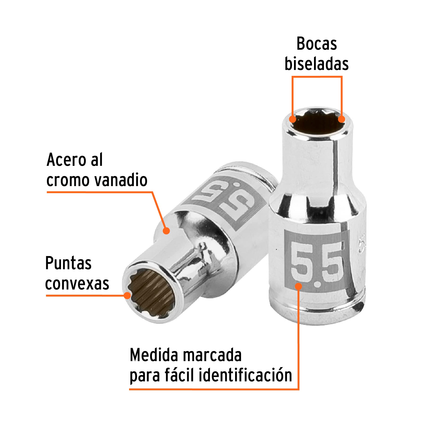 Dado de 5.5 mm, 12 puntas, cuadro 1/4", Truper