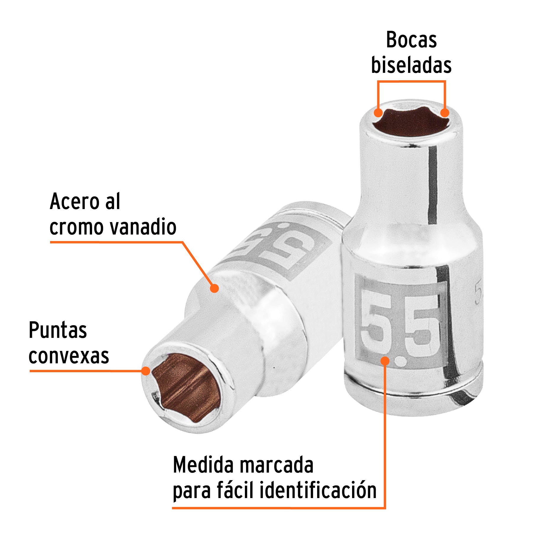 Dado de 5.5 mm, 6 puntas, cuadro 1/4", Truper