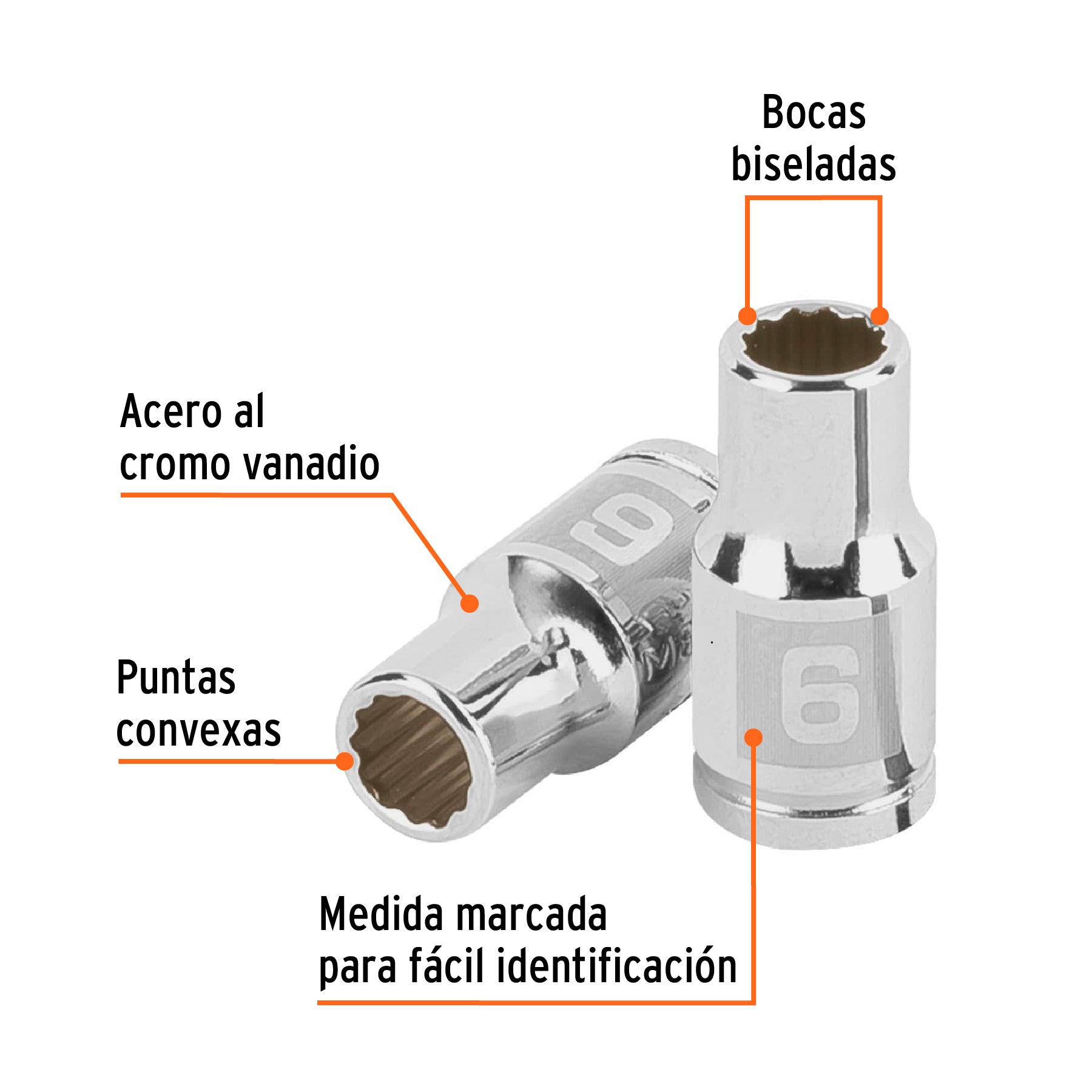 Dado de 6 mm, 12 puntas, cuadro 1/4", Truper