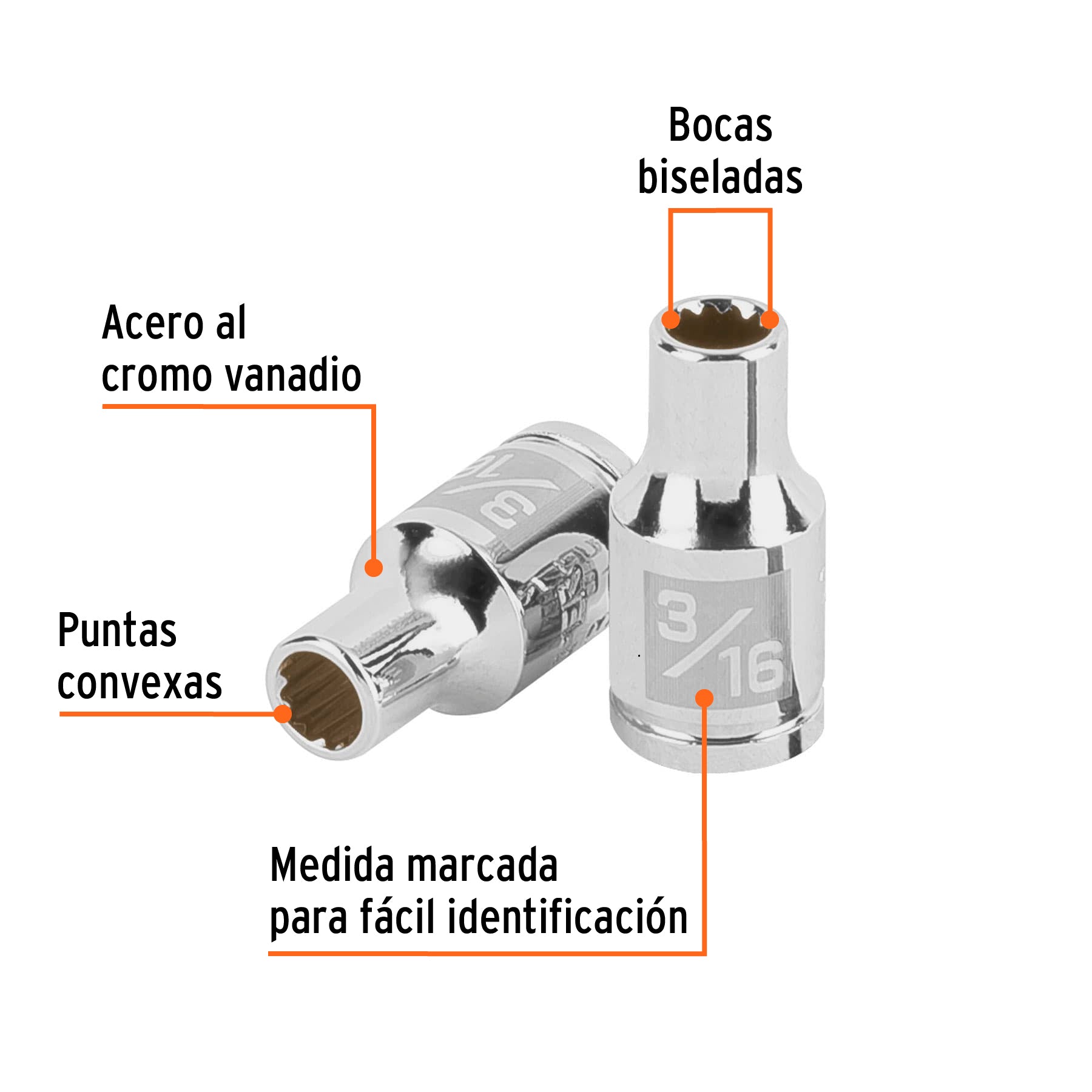 Dado de 3/16", 12 puntas, cuadro 1/4", Truper