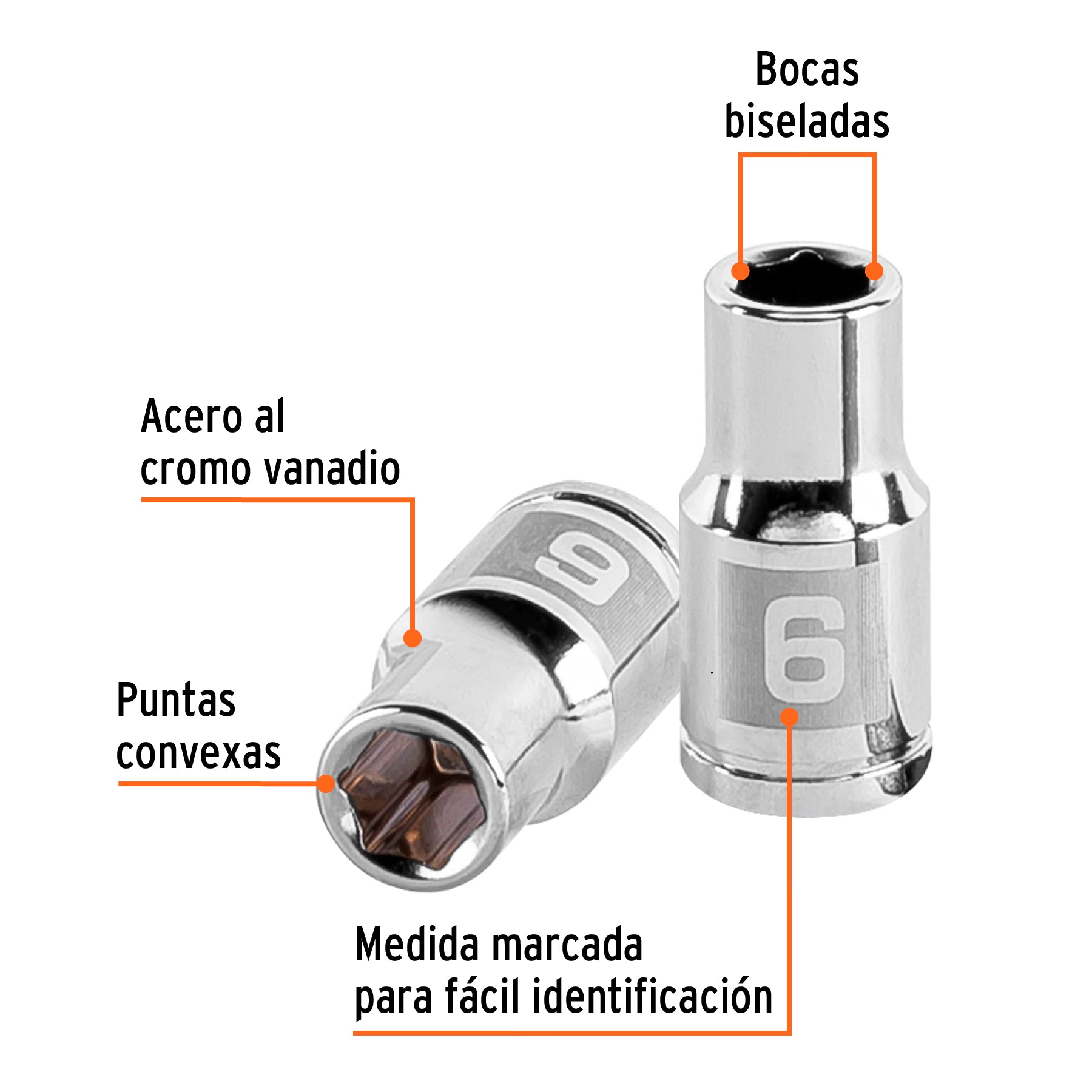 Dado de 6 mm, 6 puntas, cuadro 1/4", Truper