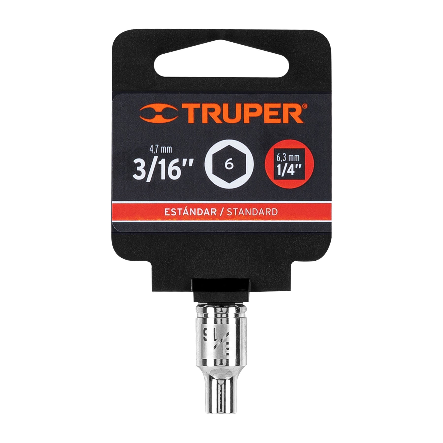 Dado de 3/16", 6 puntas, cuadro 1/4", Truper