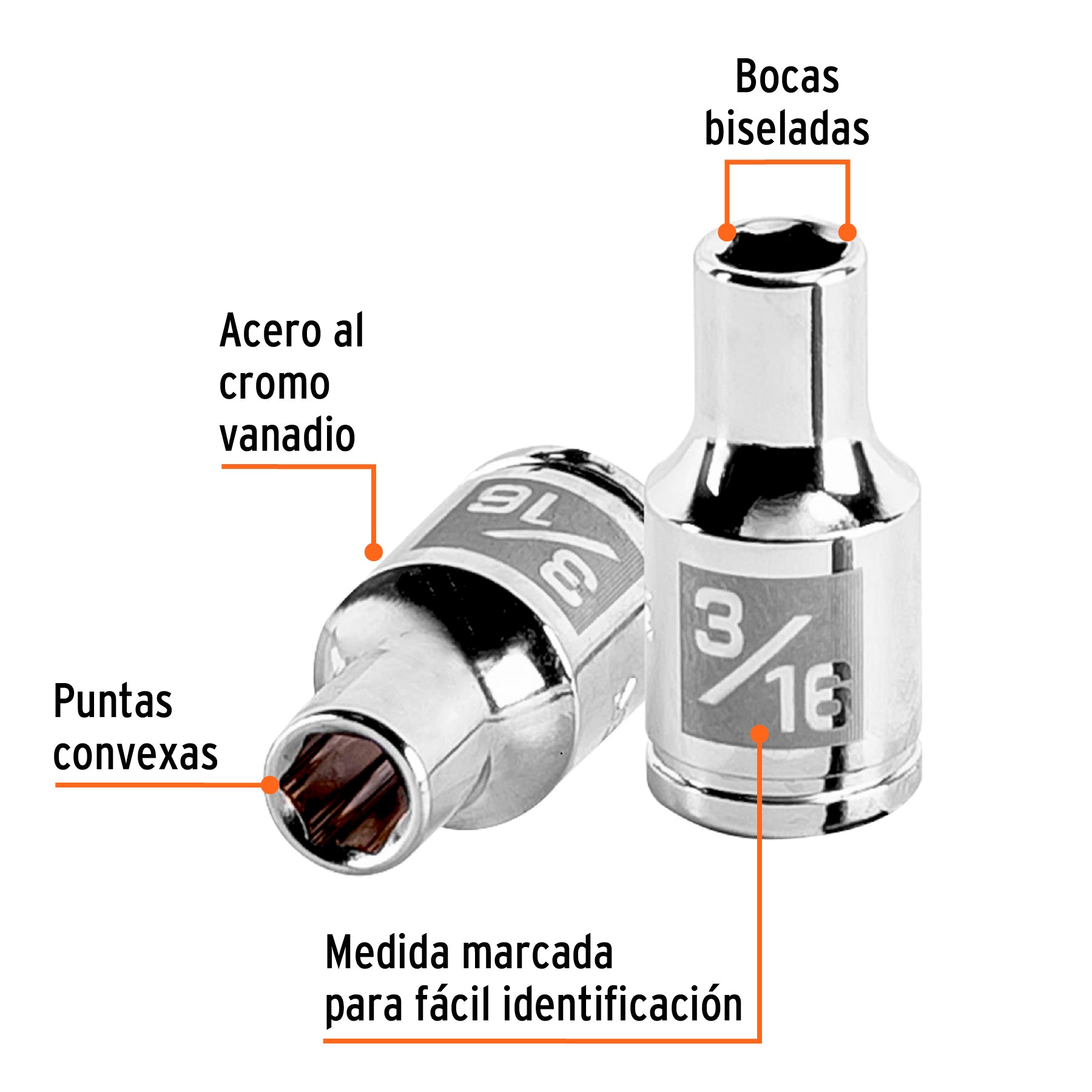 Dado de 3/16", 6 puntas, cuadro 1/4", Truper