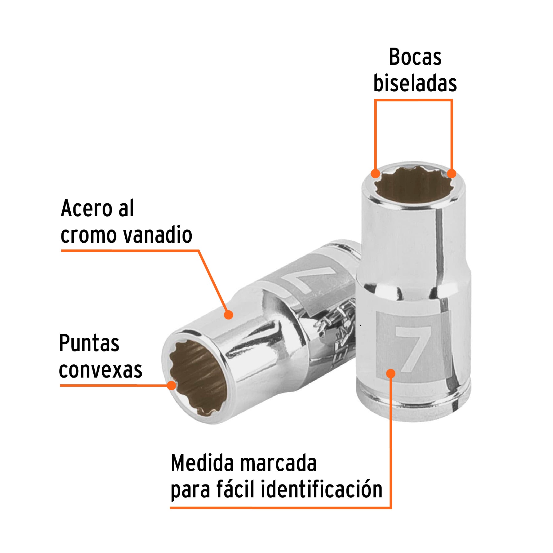 Dado de 7 mm, 12 puntas, cuadro 1/4", Truper