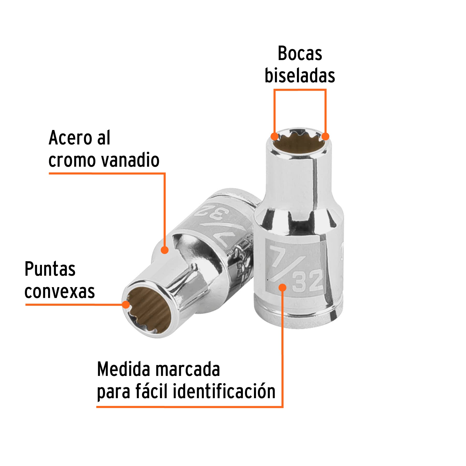 Dado de 7/32", 12 puntas, cuadro 1/4", Truper