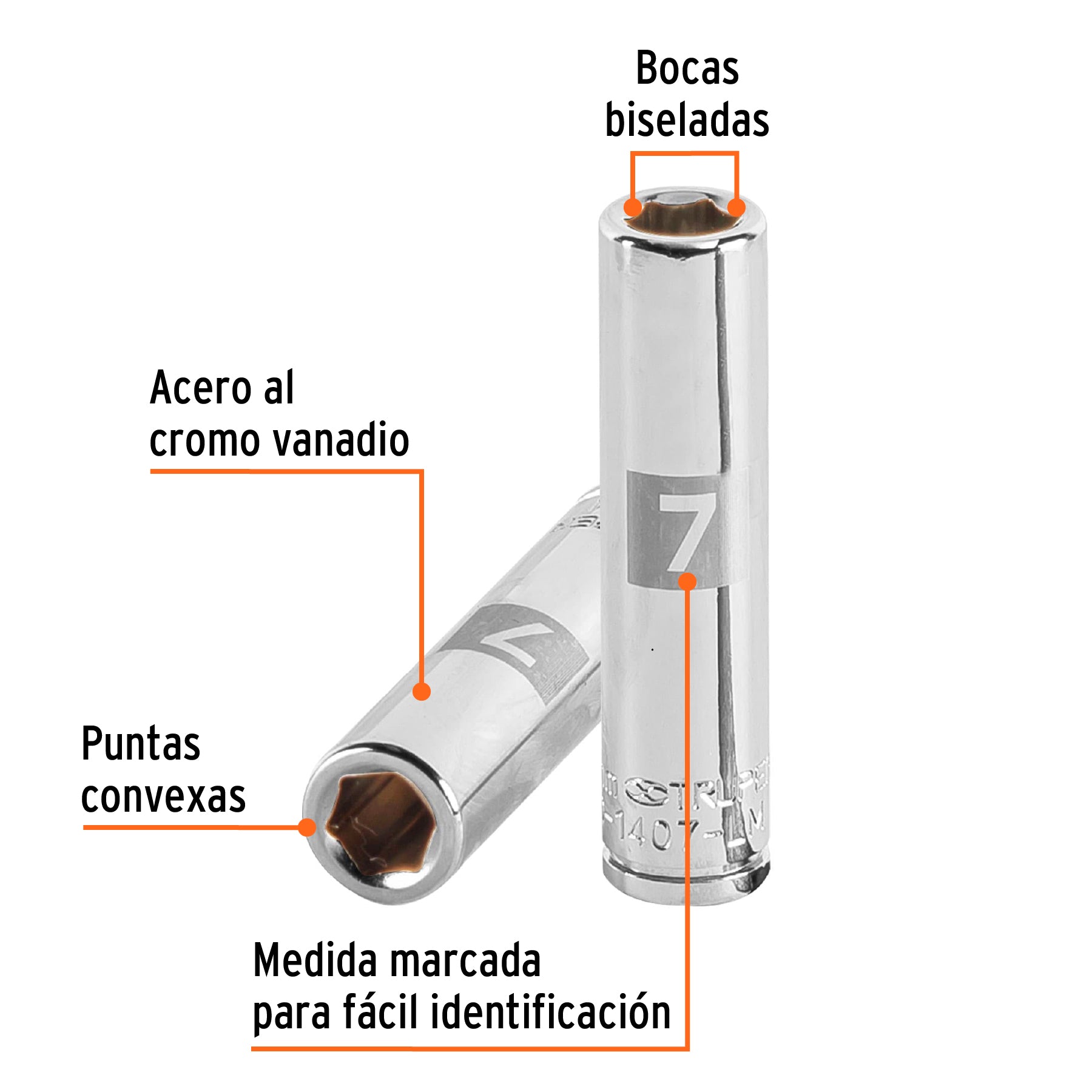 Dado largo de 7 mm, 6 puntas, cuadro 1/4", Truper