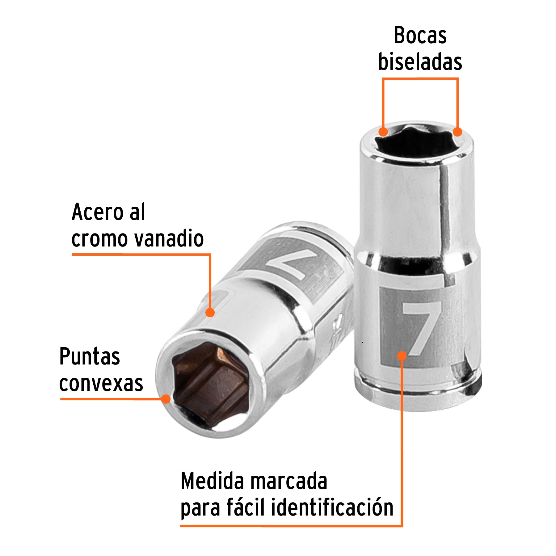 Dado de 7 mm, 6 puntas, cuadro 1/4", Truper
