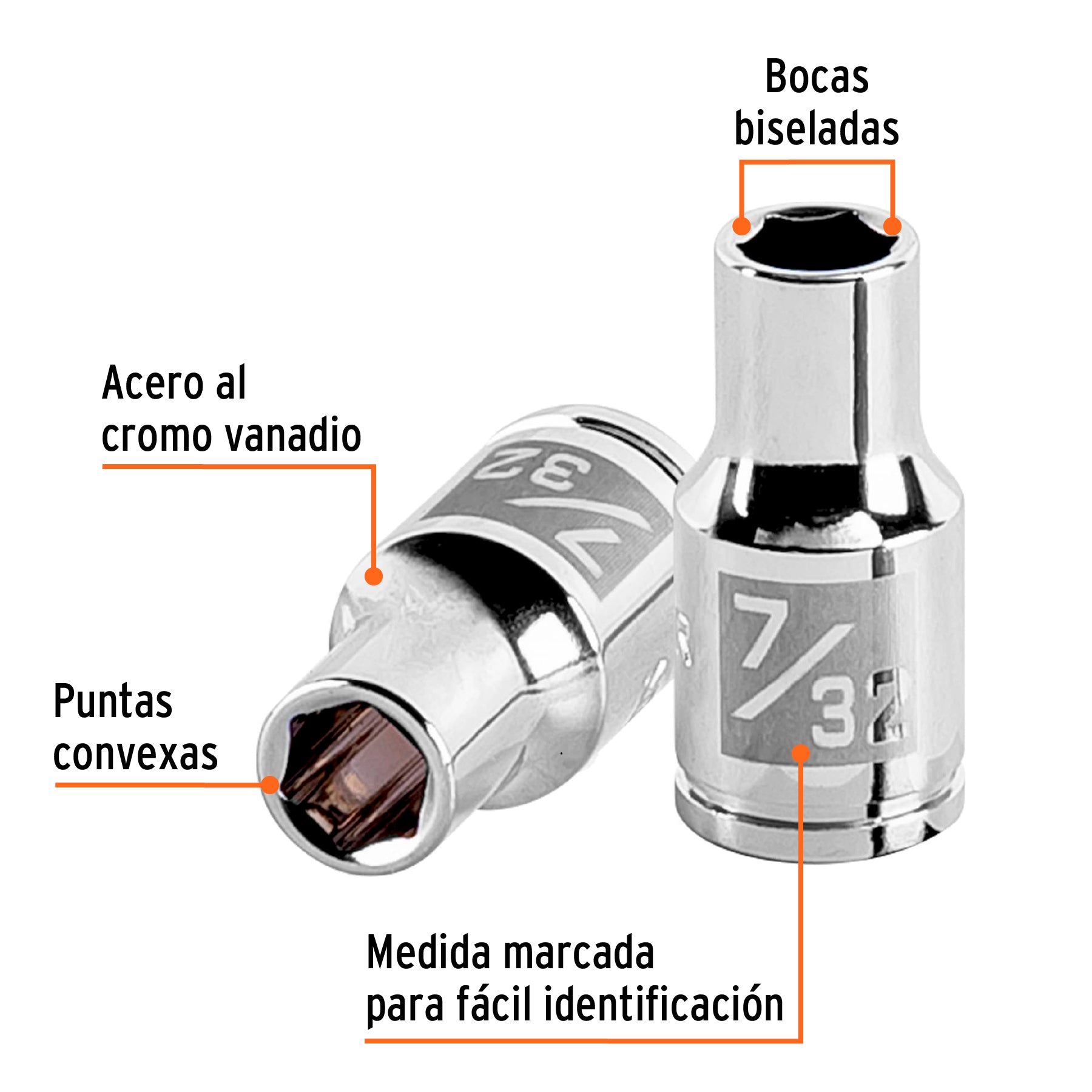 Dado de 7/32", 6 puntas, cuadro 1/4", Truper