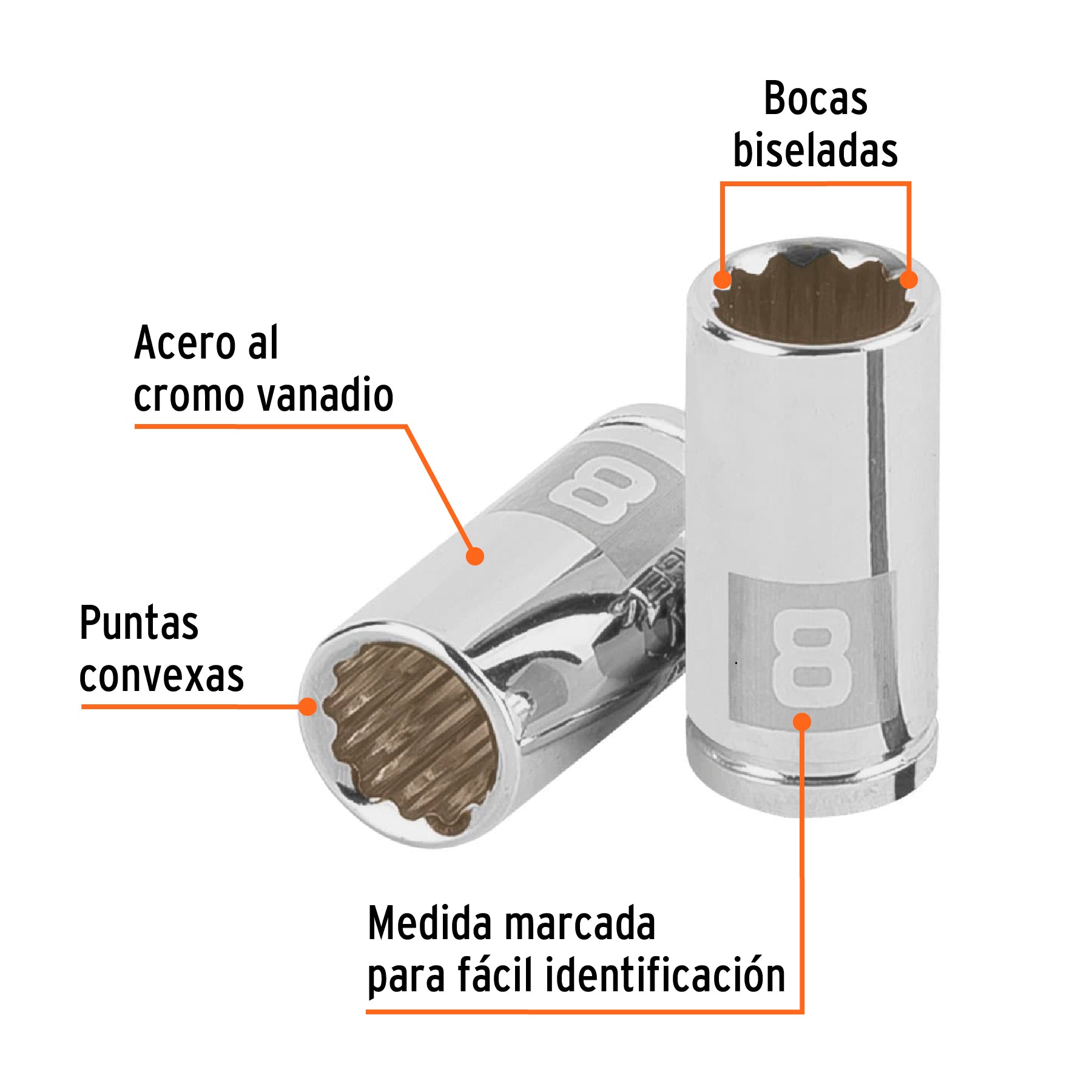 Dado de 8 mm, 12 puntas, cuadro 1/4", Truper
