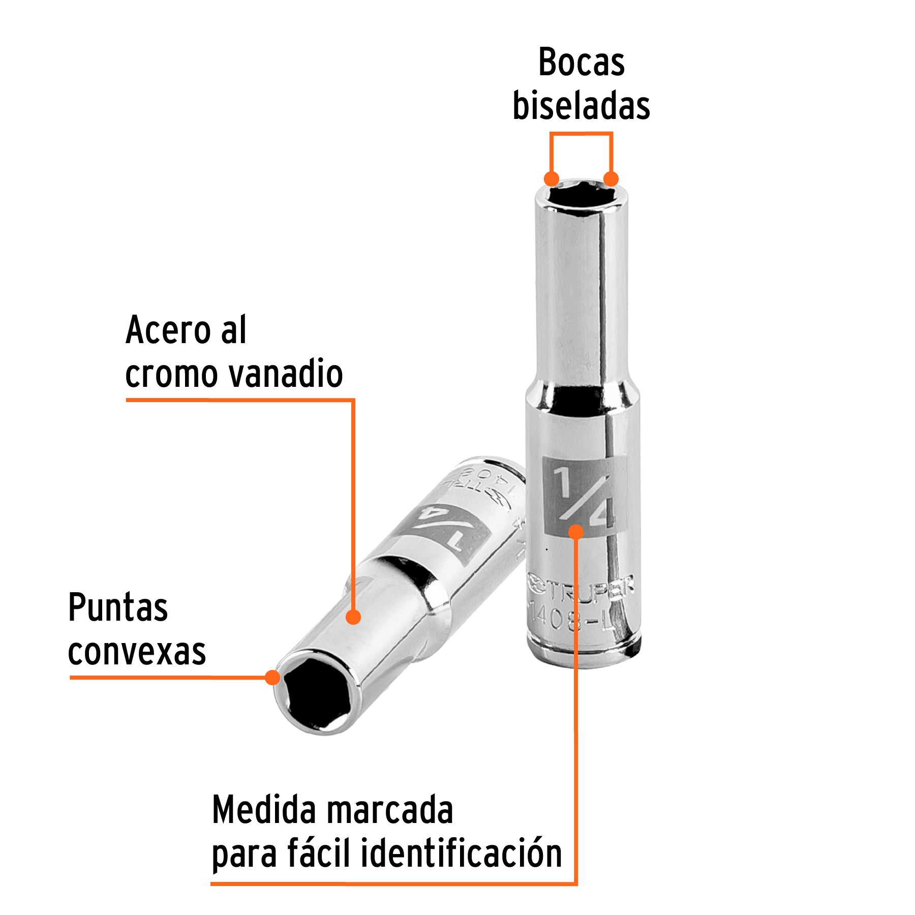 Dado largo de 1/4", 6 puntas, cuadro 1/4", Truper