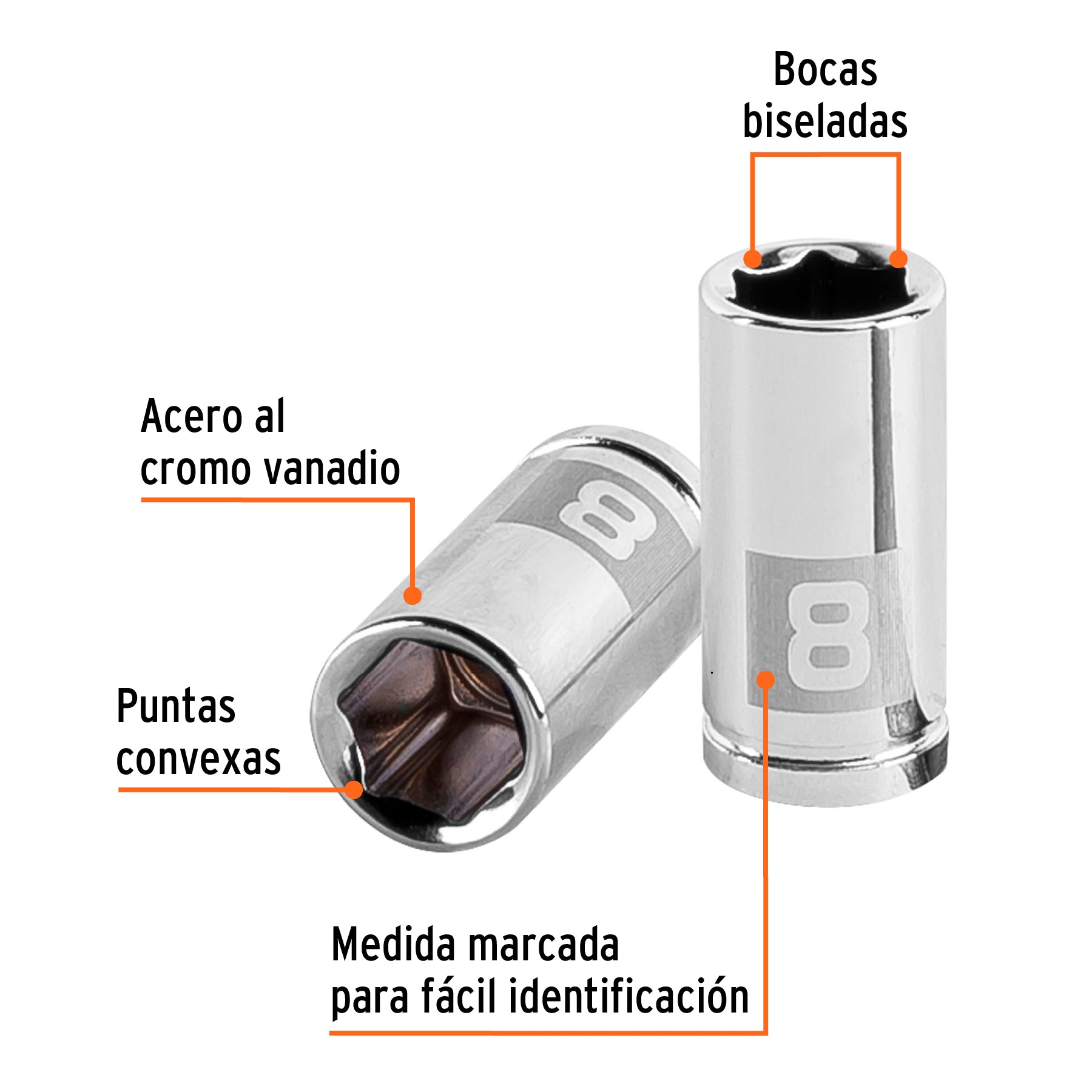 Dado de 8 mm, 6 puntas, cuadro 1/4", Truper