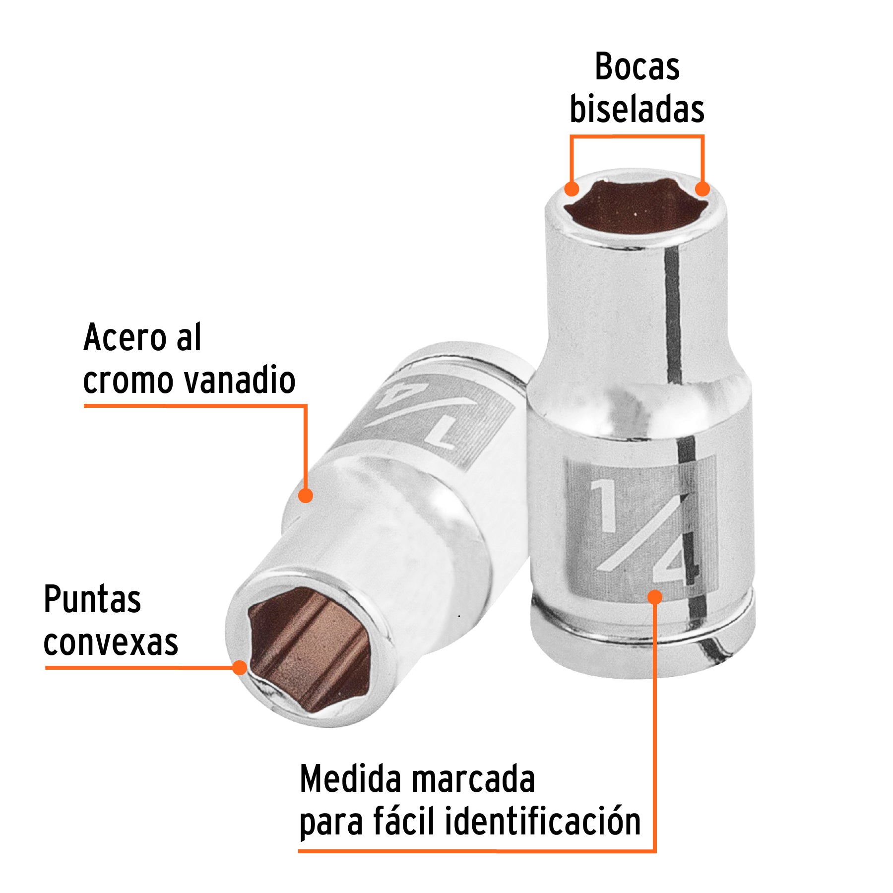 Dado de 1/4", 6 puntas, cuadro 1/4", Truper
