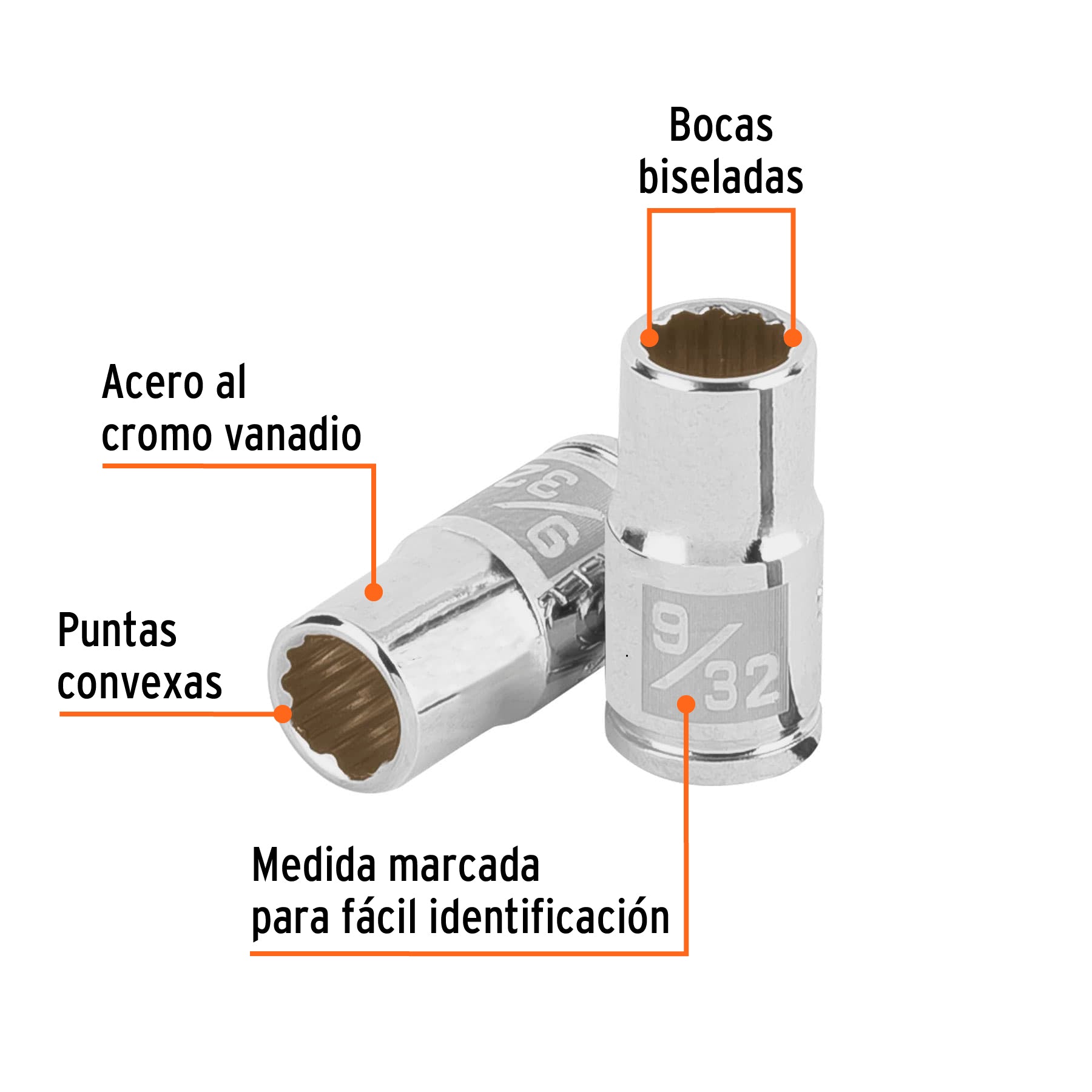 Dado de 9/32", 12 puntas, cuadro 1/4", Truper
