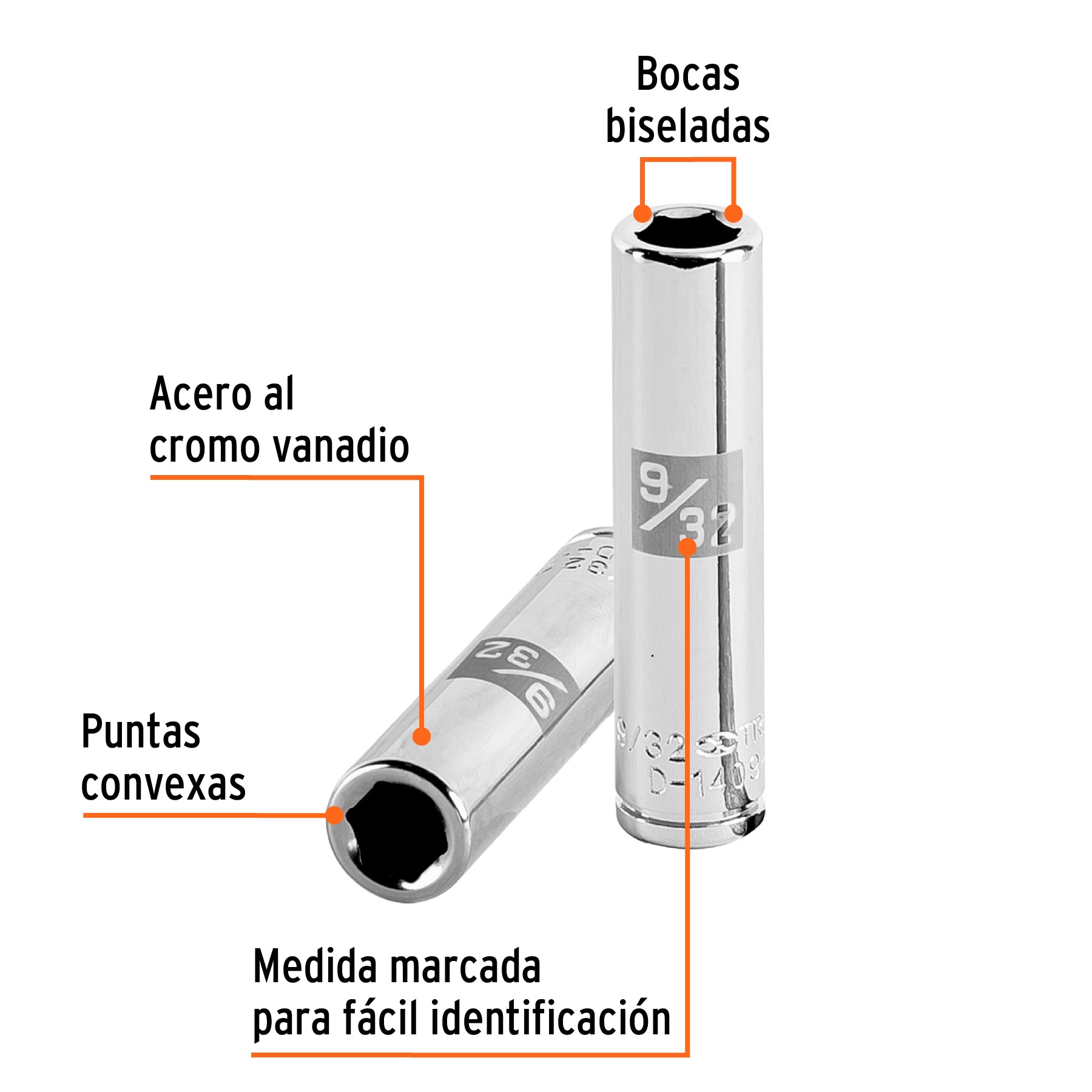 Dado largo de 9/32", 6 puntas, cuadro 1/4", Truper