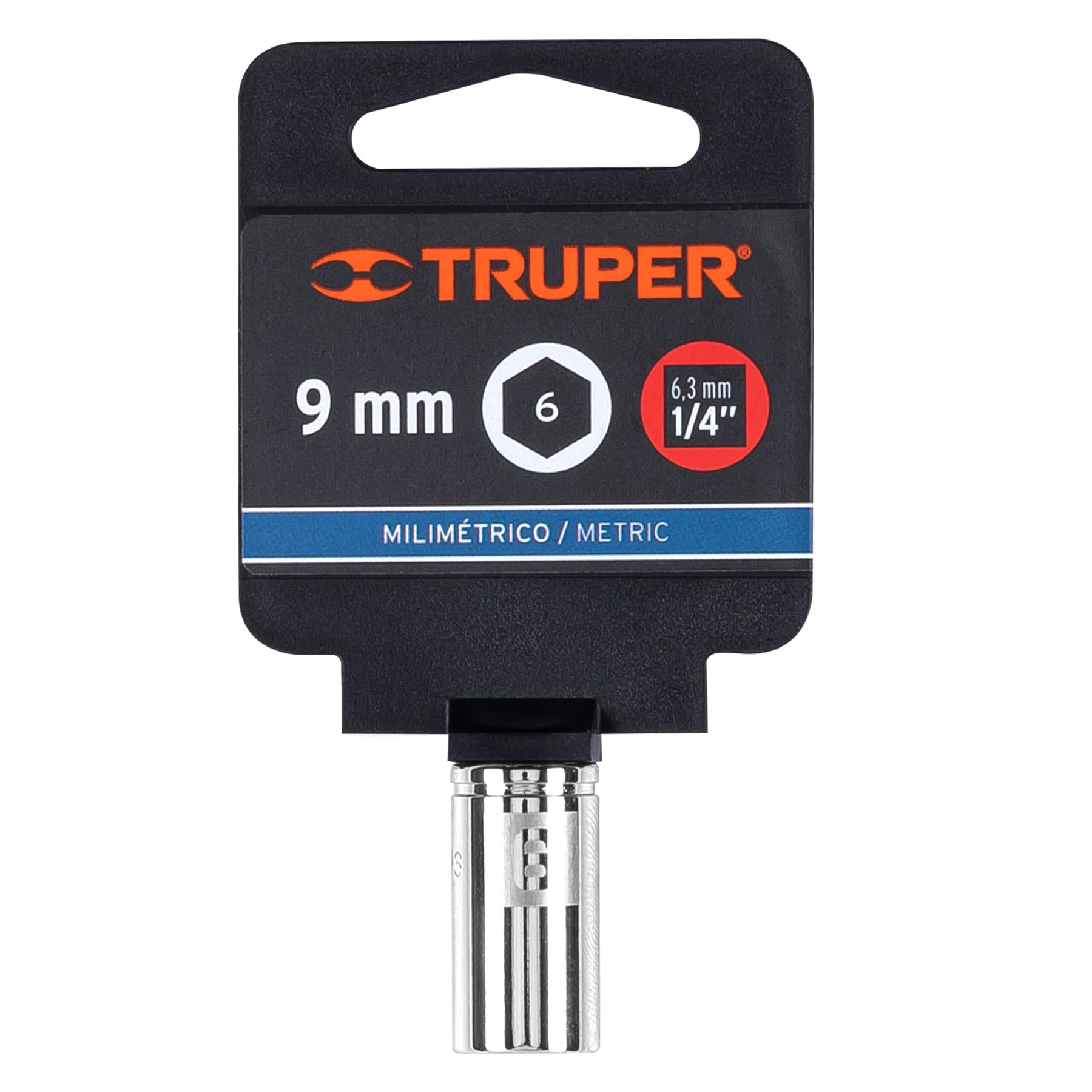 Dado de 9 mm, 6 puntas, cuadro 1/4", Truper