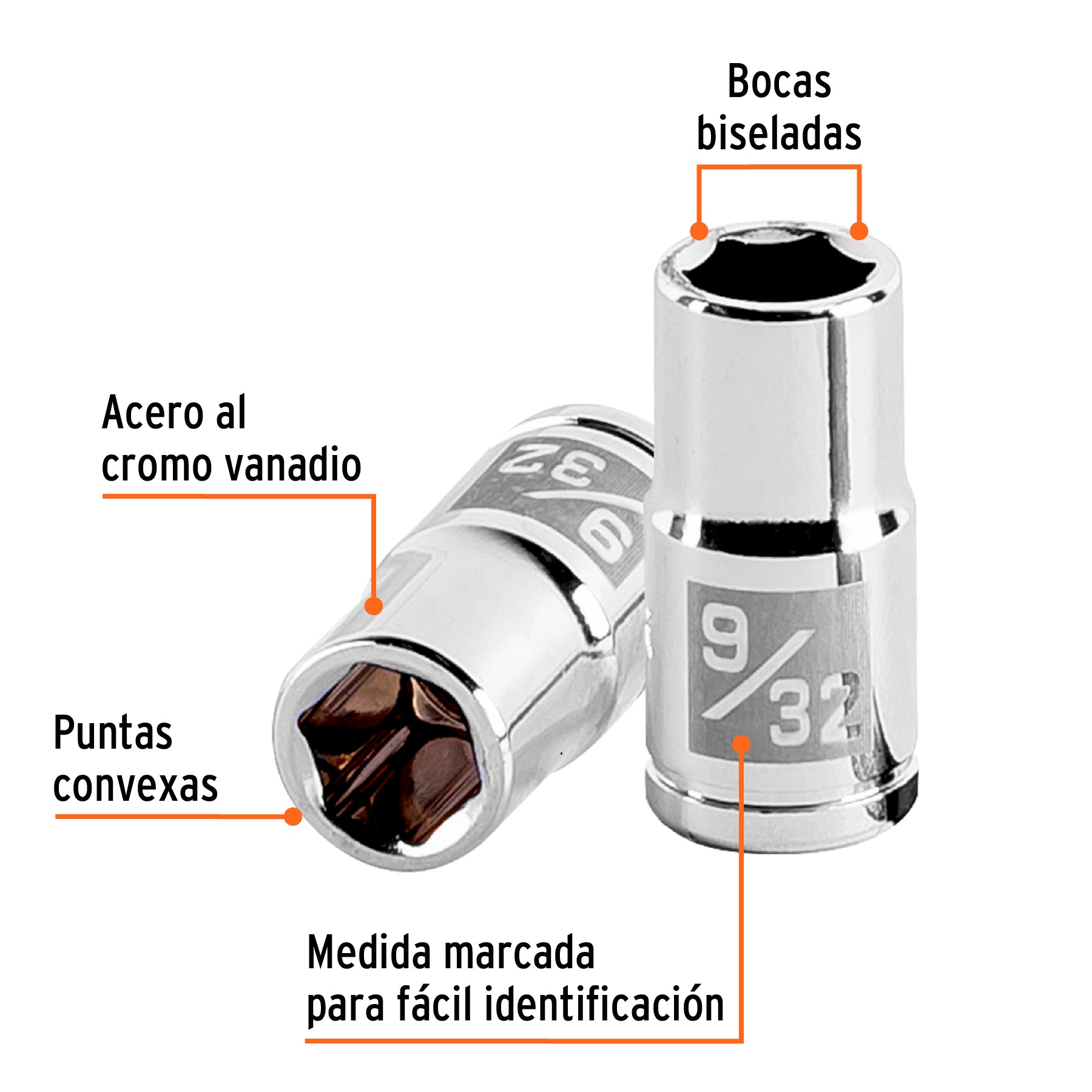 Dado de 9/32", 6 puntas, cuadro 1/4", Truper