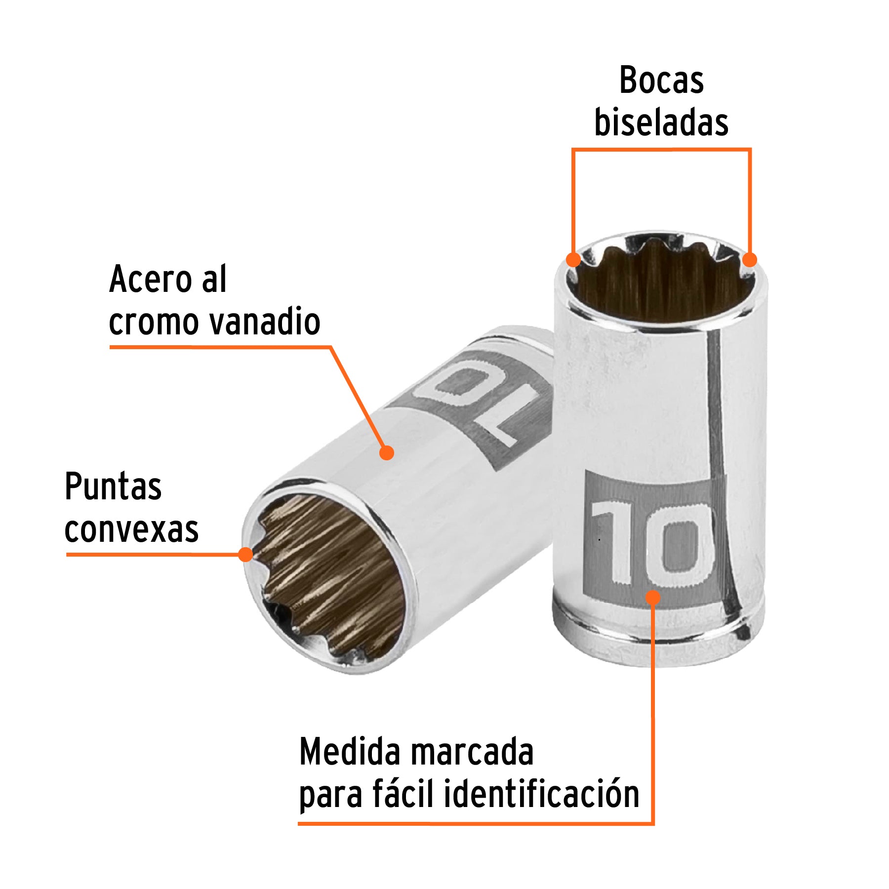 Dado de 10 mm, 12 puntas, cuadro 1/4", Truper