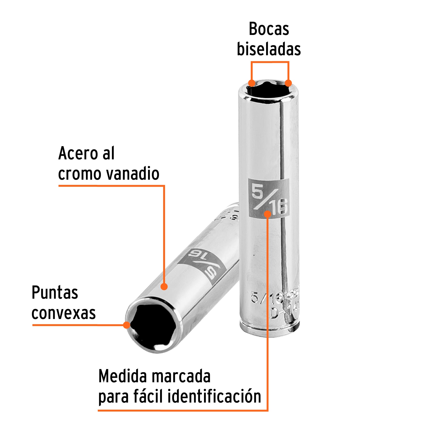 Dado largo de 5/16", 6 puntas, cuadro 1/4", Truper