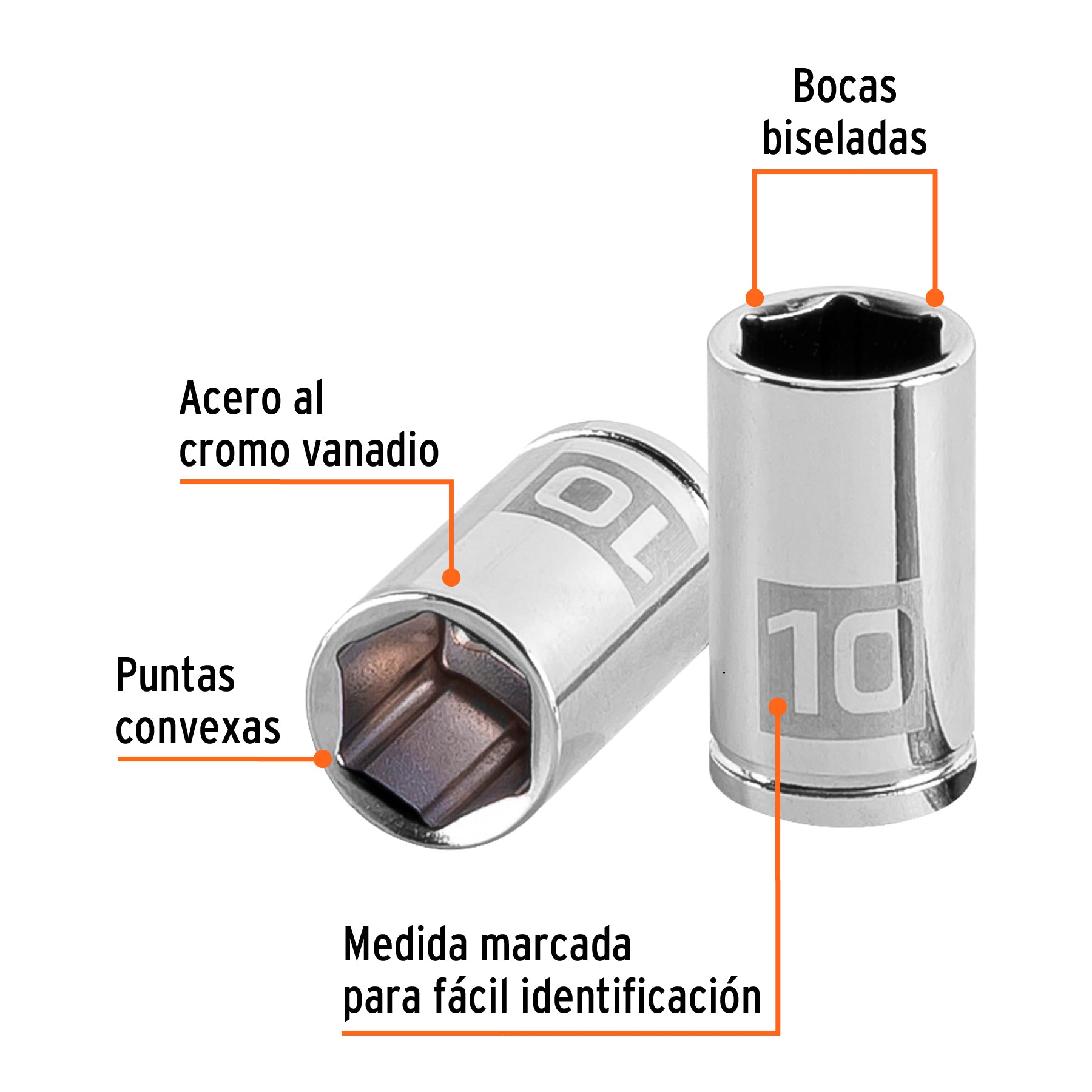 Dado de 10 mm, 6 puntas, cuadro 1/4", Truper
