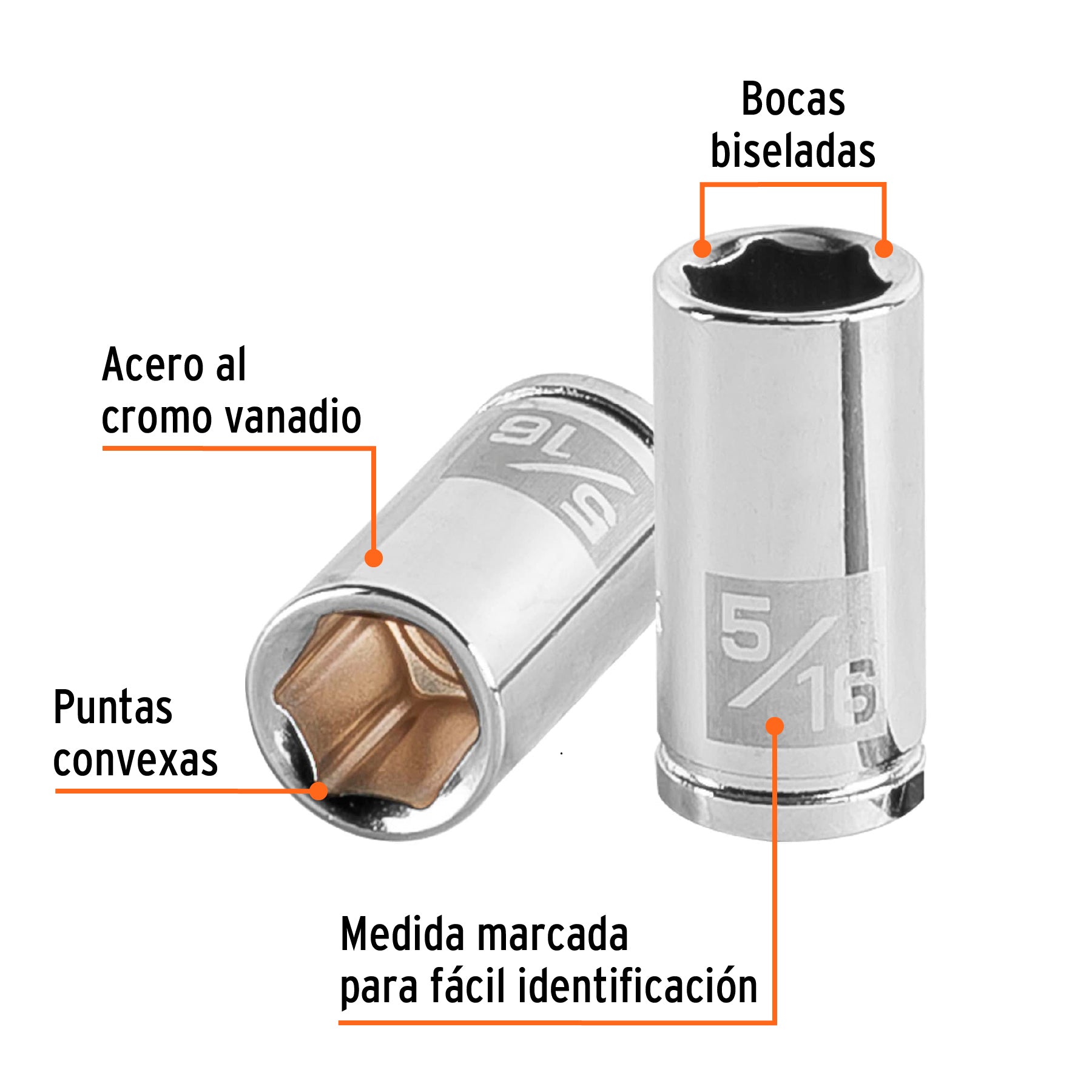 Dado de 5/16", 6 puntas, cuadro 1/4", Truper