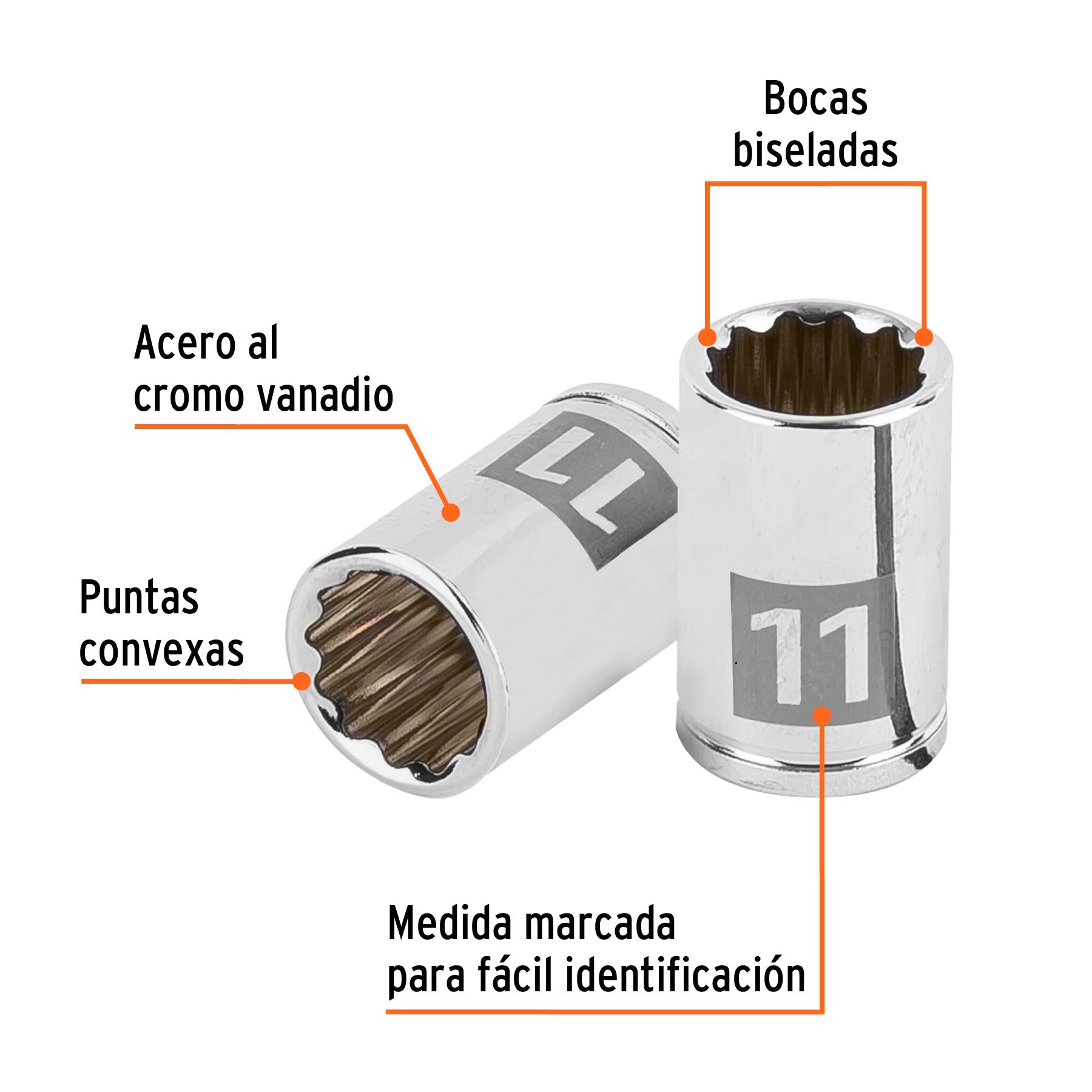 Dado de 11 mm, 12 puntas, cuadro 1/4", Truper