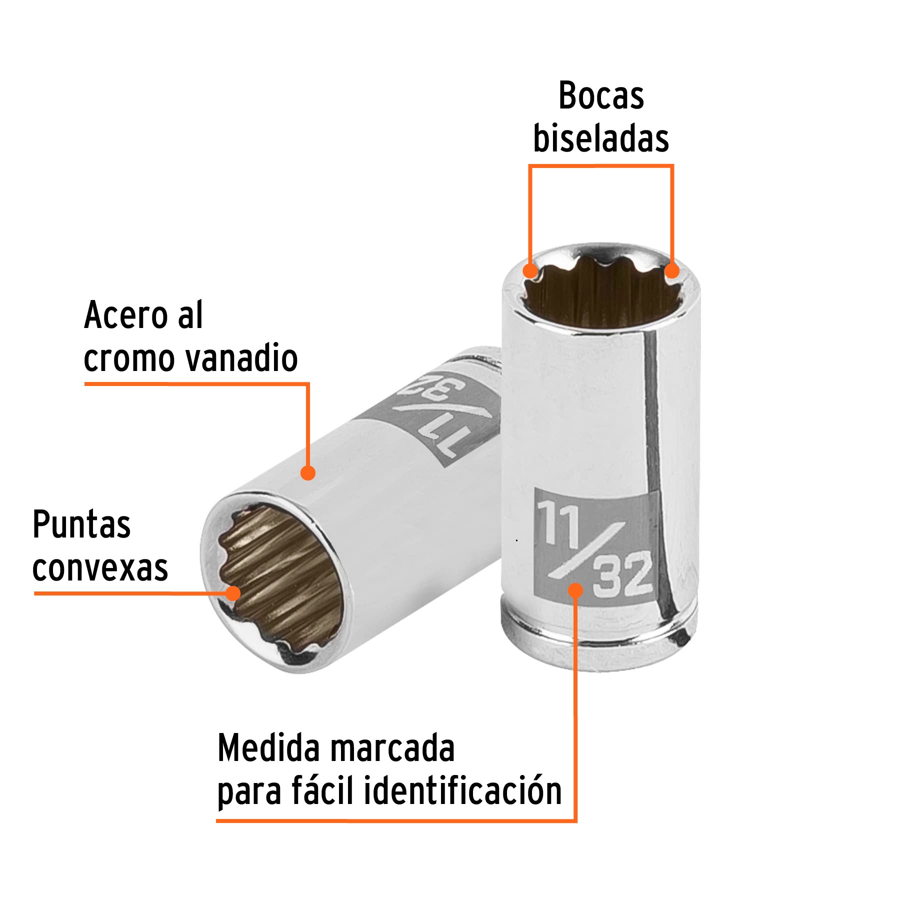 Dado de 11/32", 12 puntas, cuadro 1/4", Truper