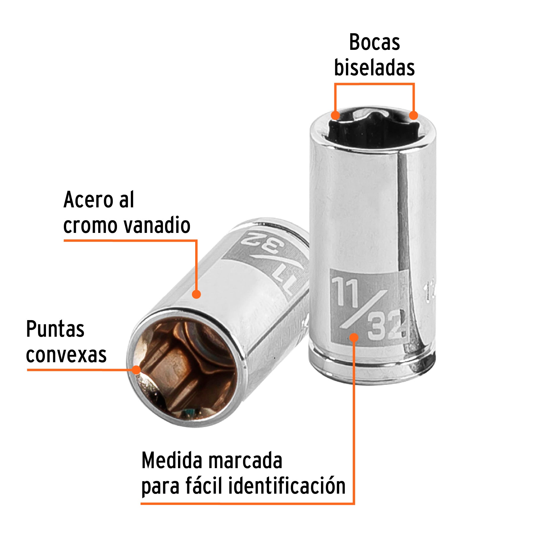 Dado de 11/32", 6 puntas, cuadro 1/4", Truper