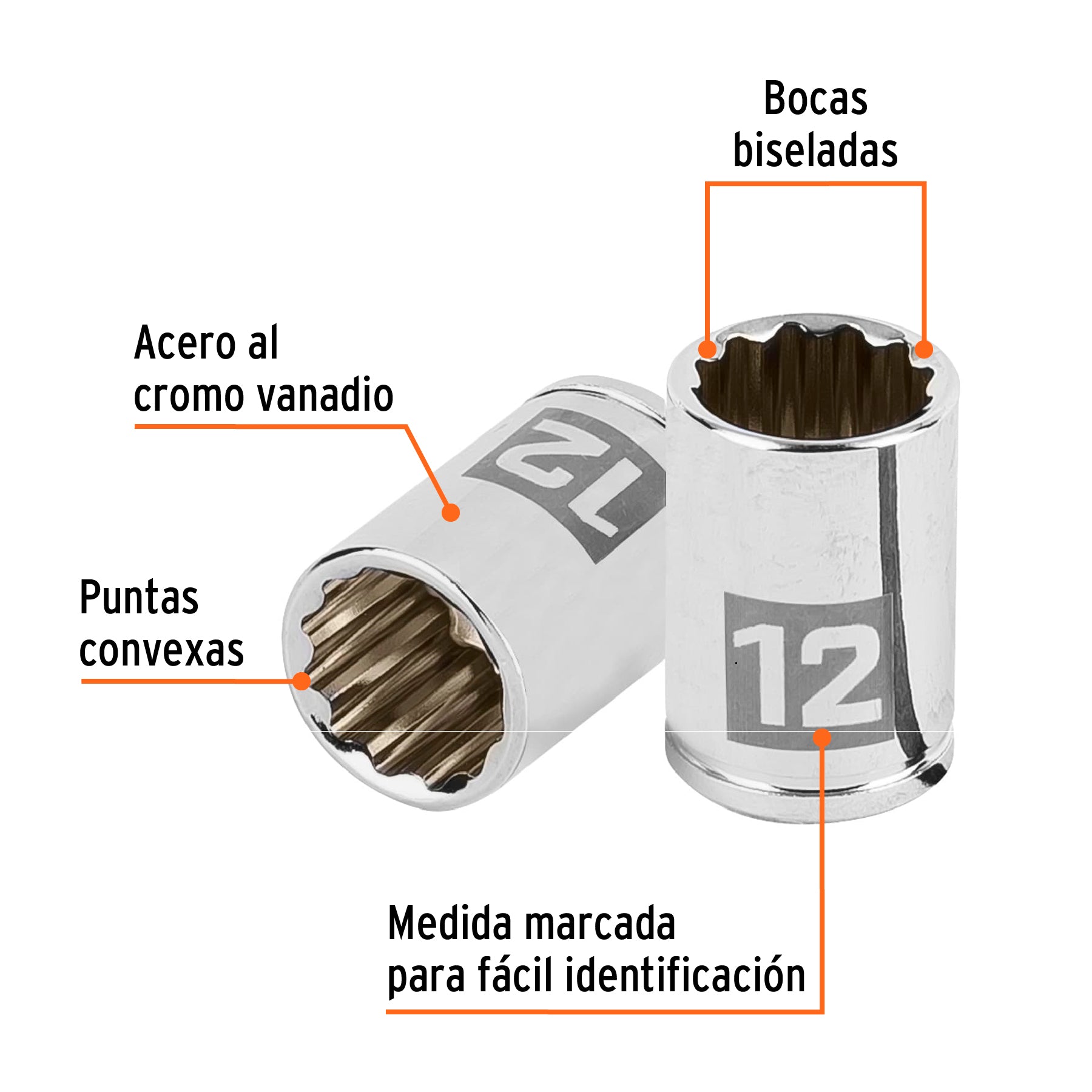 Dado de 12 mm, 12 puntas, cuadro 1/4", Truper