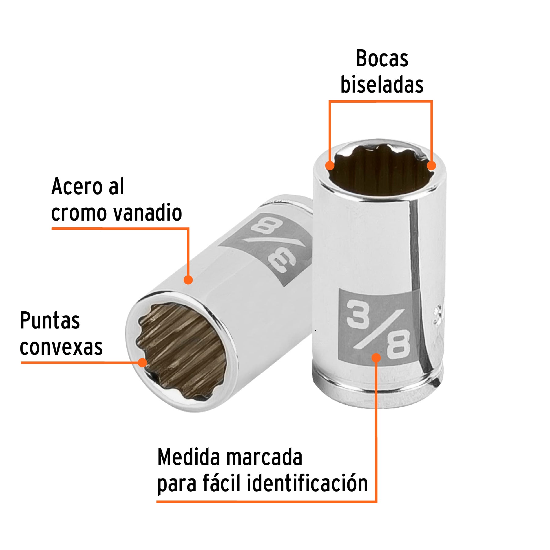 Dado de 3/8", 12 puntas, cuadro 1/4", Truper