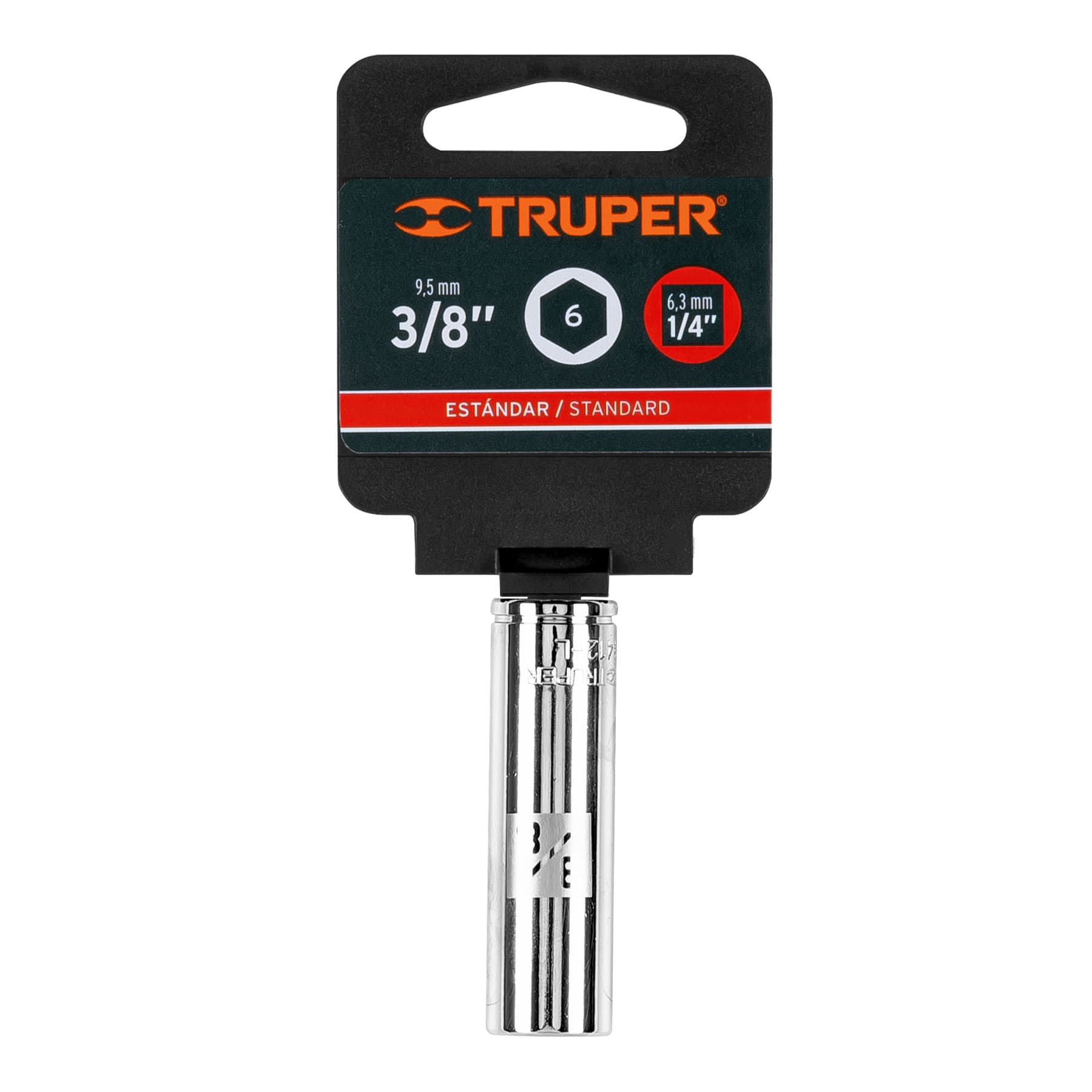Dado largo de 3/8", 6 puntas, cuadro 1/4", Truper