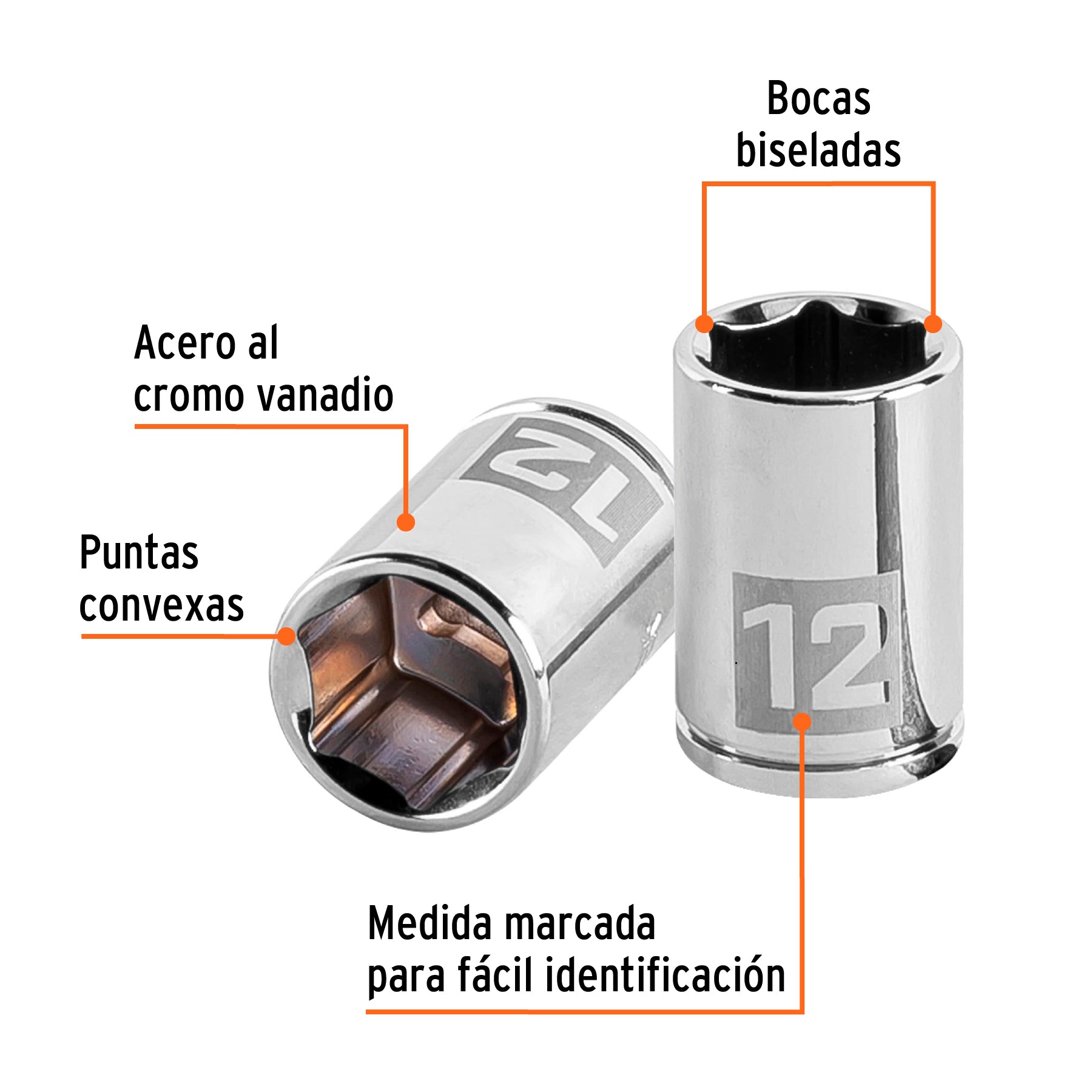 Dado de 12 mm, 6 puntas, cuadro 1/4", Truper